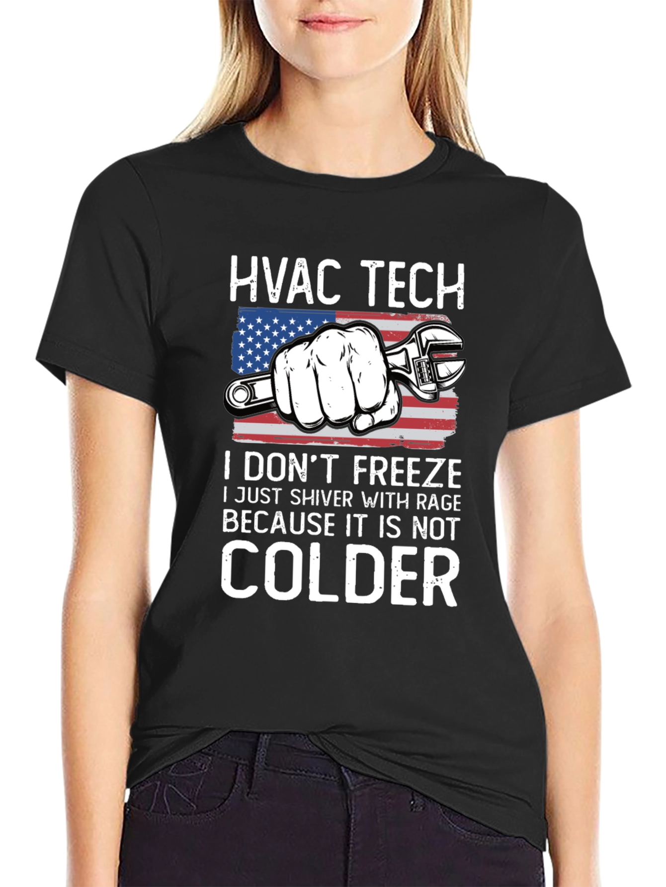 HVAC Tech T-Shirt - American Flag Wrench Design