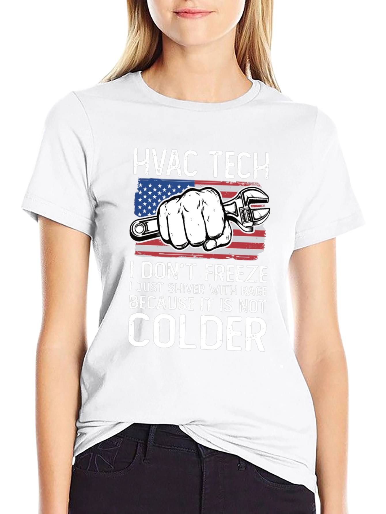 HVAC Tech T-Shirt - American Flag Wrench Design