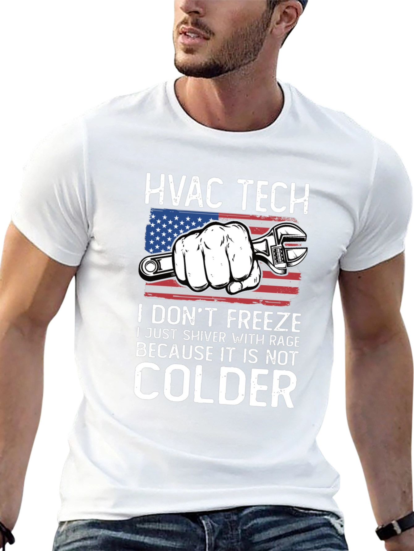 HVAC Tech T-Shirt - American Flag Wrench Design