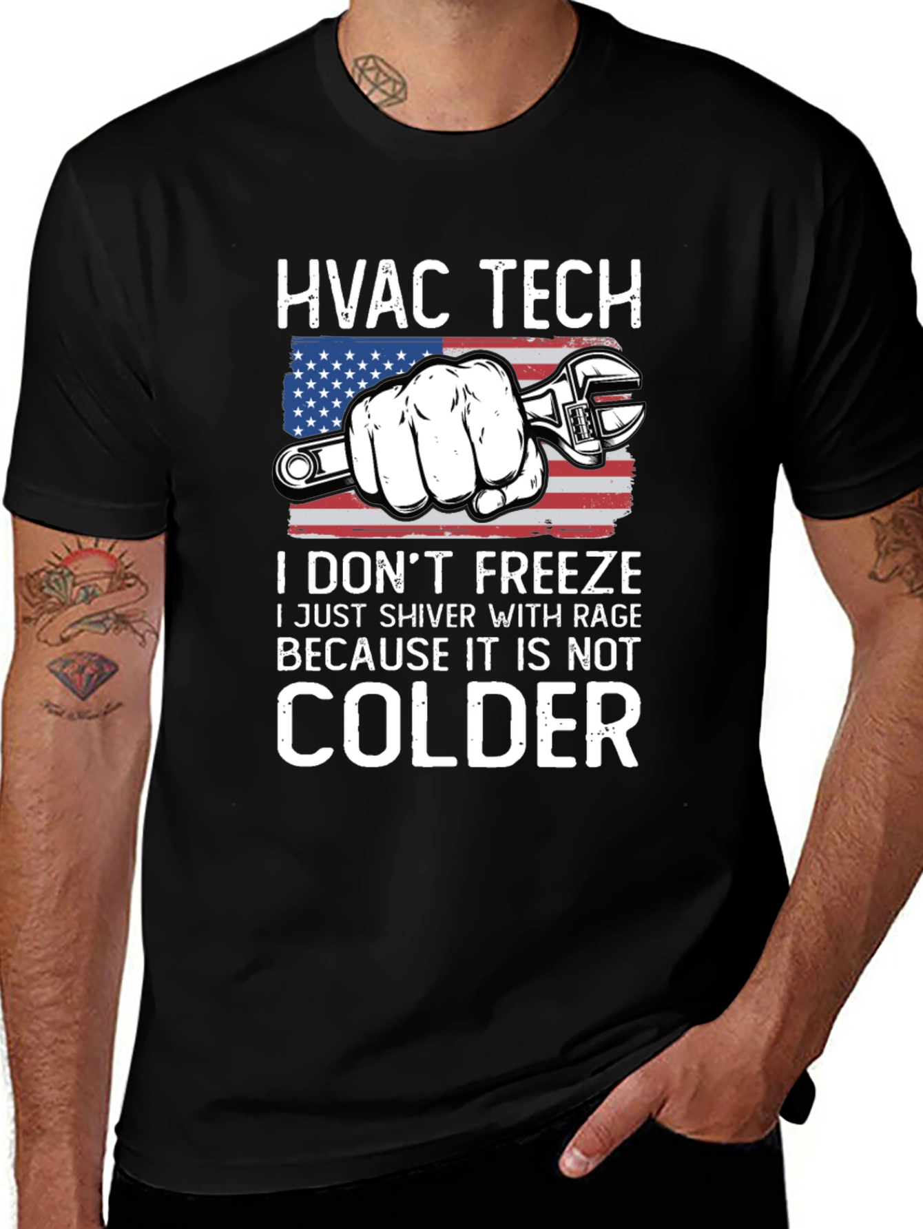 HVAC Tech T-Shirt - American Flag Wrench Design