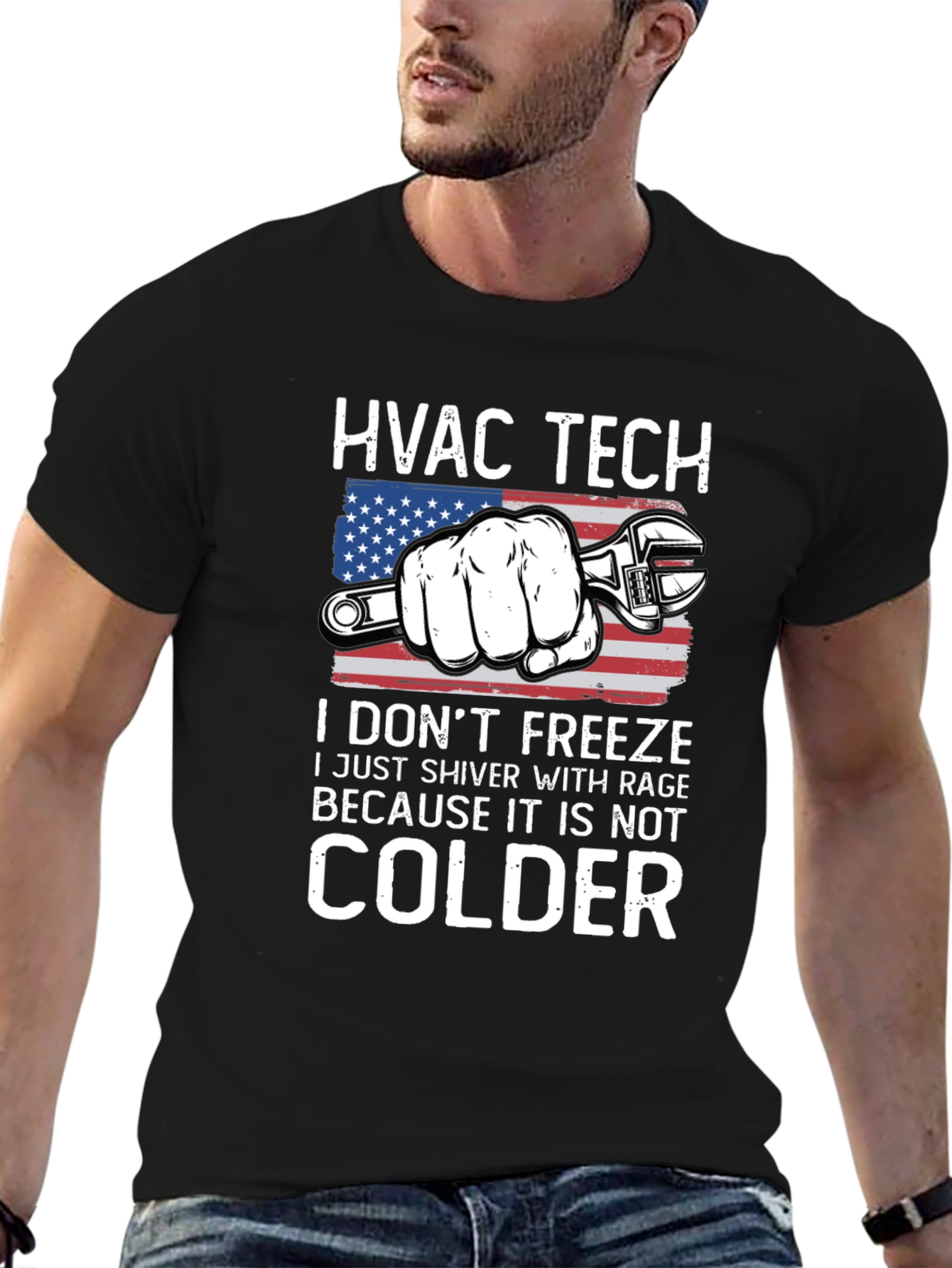 HVAC Tech T-Shirt - American Flag Wrench Design