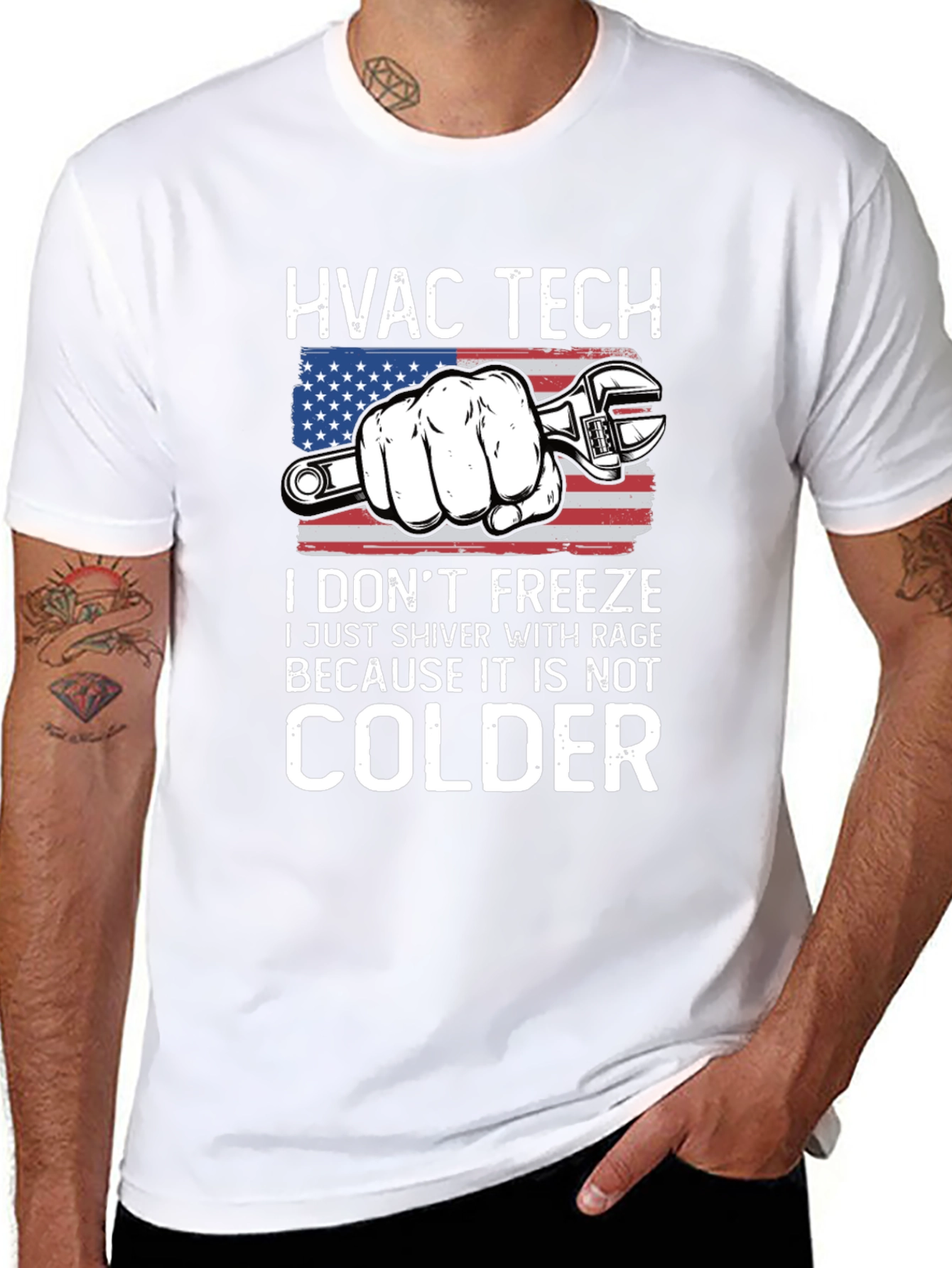 HVAC Tech T-Shirt - American Flag Wrench Design