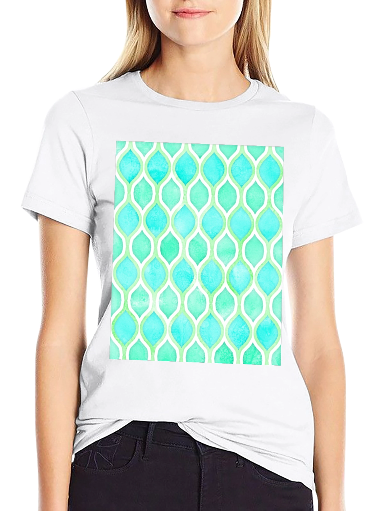 Aqua & Green Patterned T-Shirt