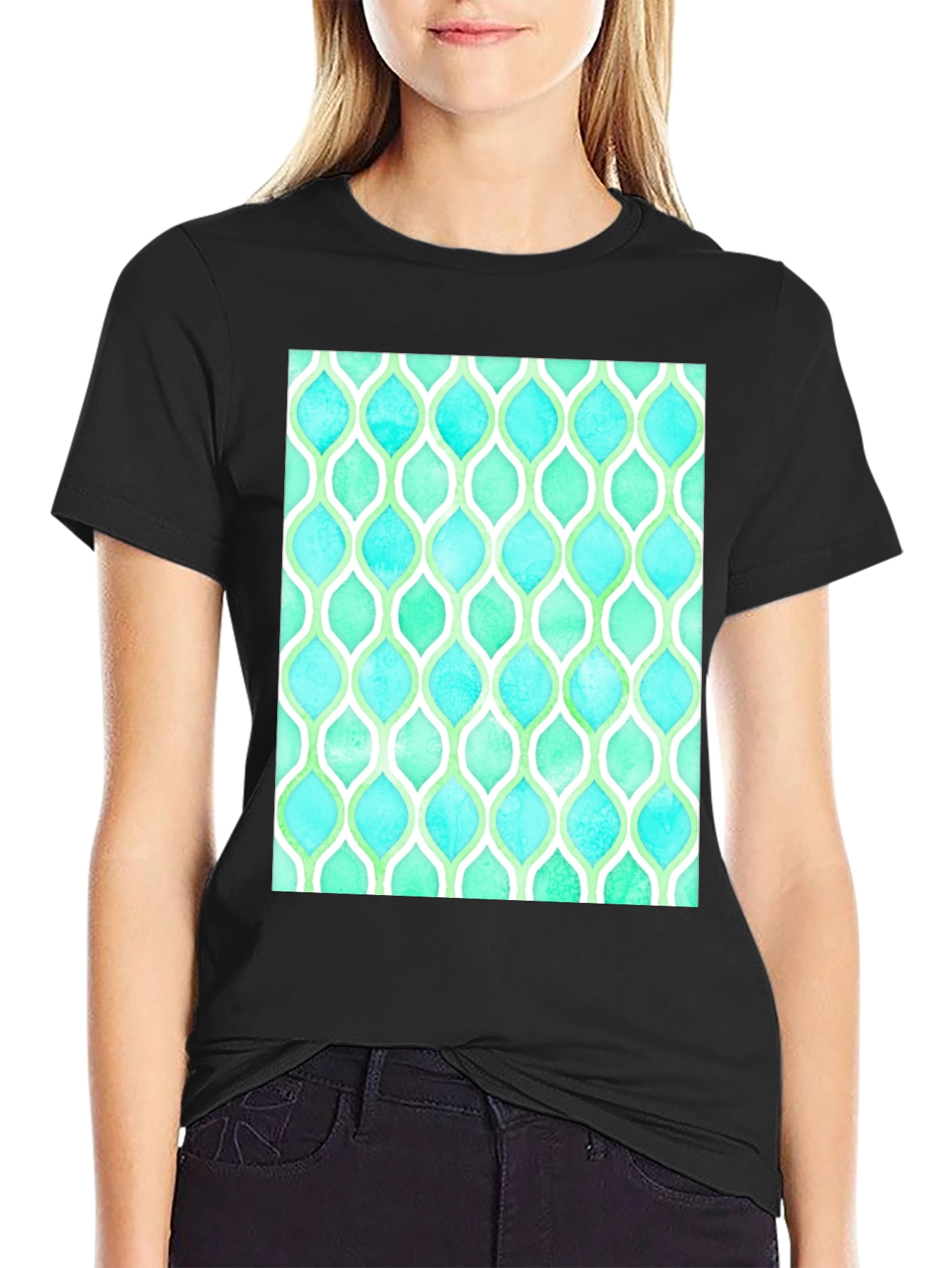 Aqua & Green Patterned T-Shirt