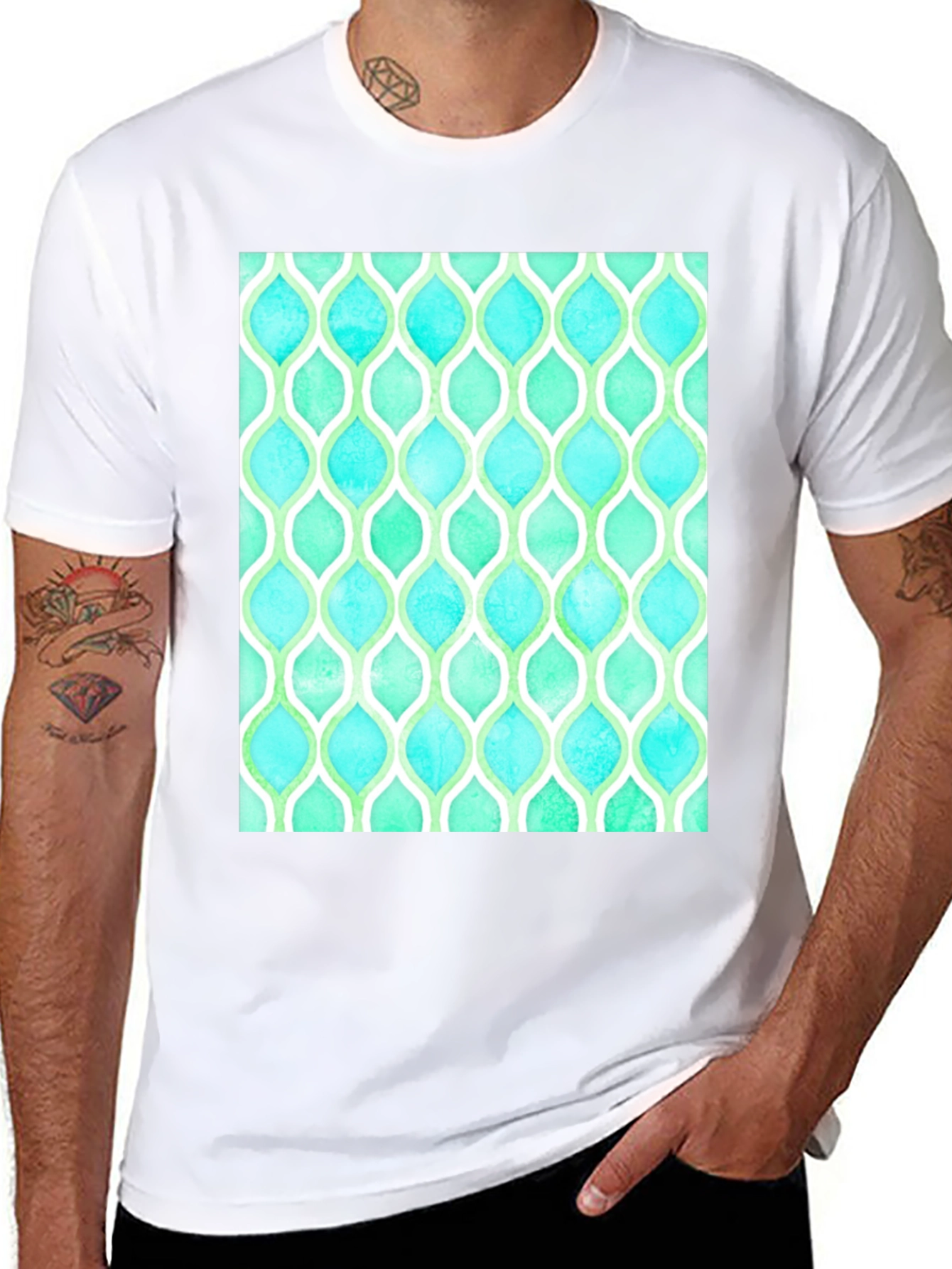 Aqua & Green Patterned T-Shirt