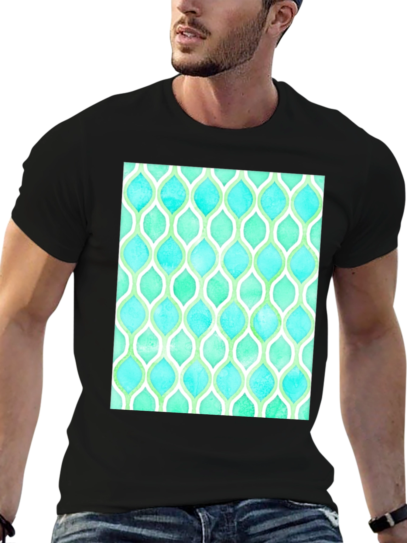 Aqua & Green Patterned T-Shirt