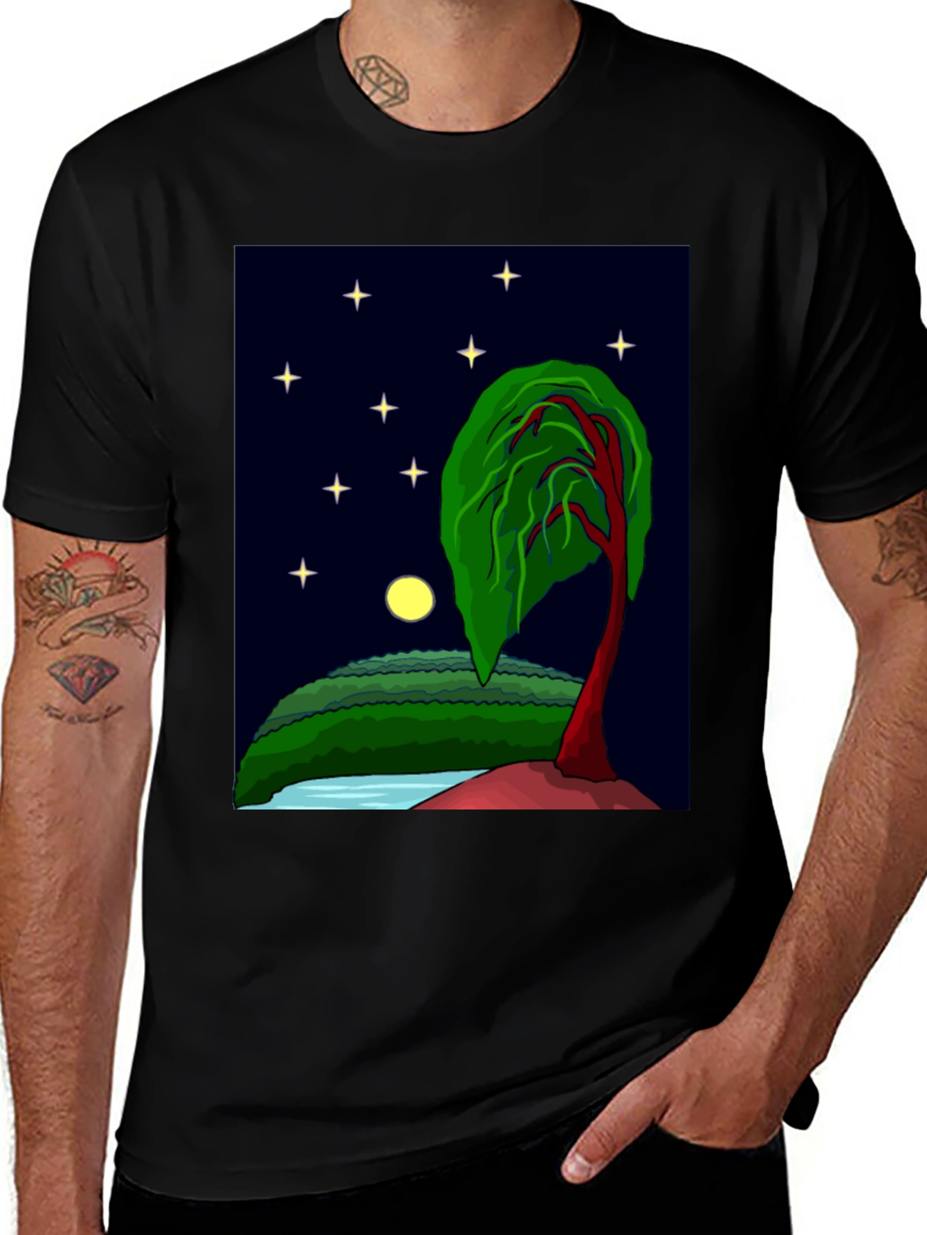 Nightscape Graphic Tee - Artistic Tree Design