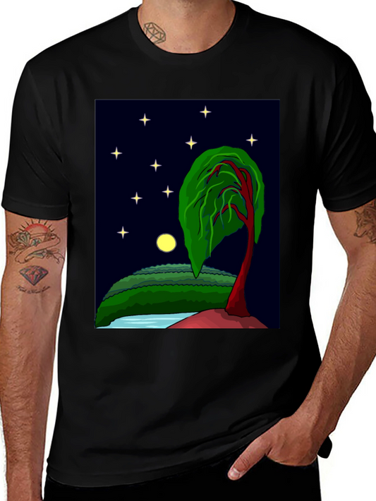 Nightscape Graphic Tee - Artistic Tree Design