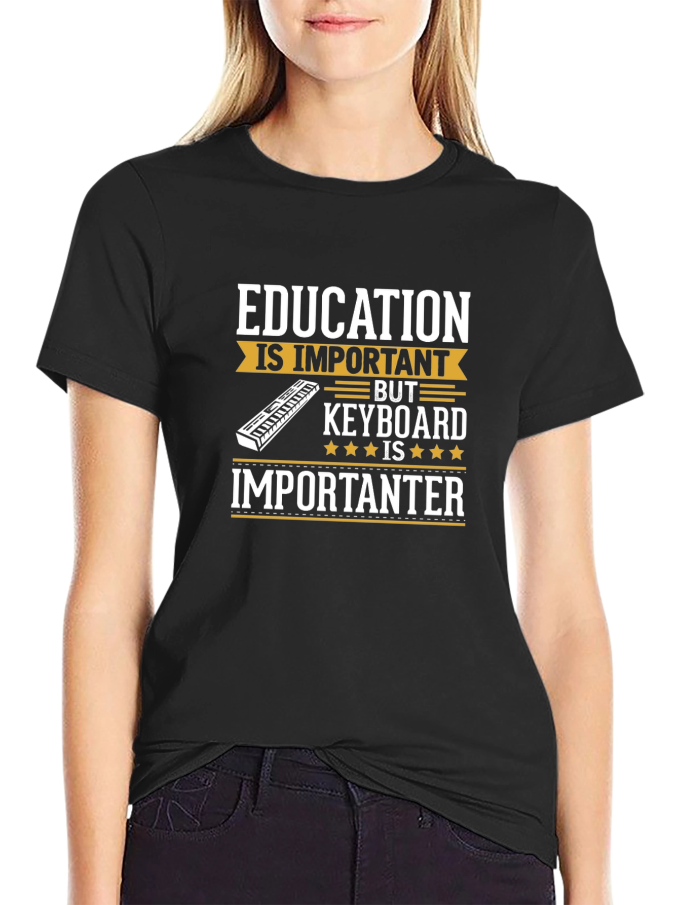 Funny Keyboard Music T-Shirt - Education is Importanter