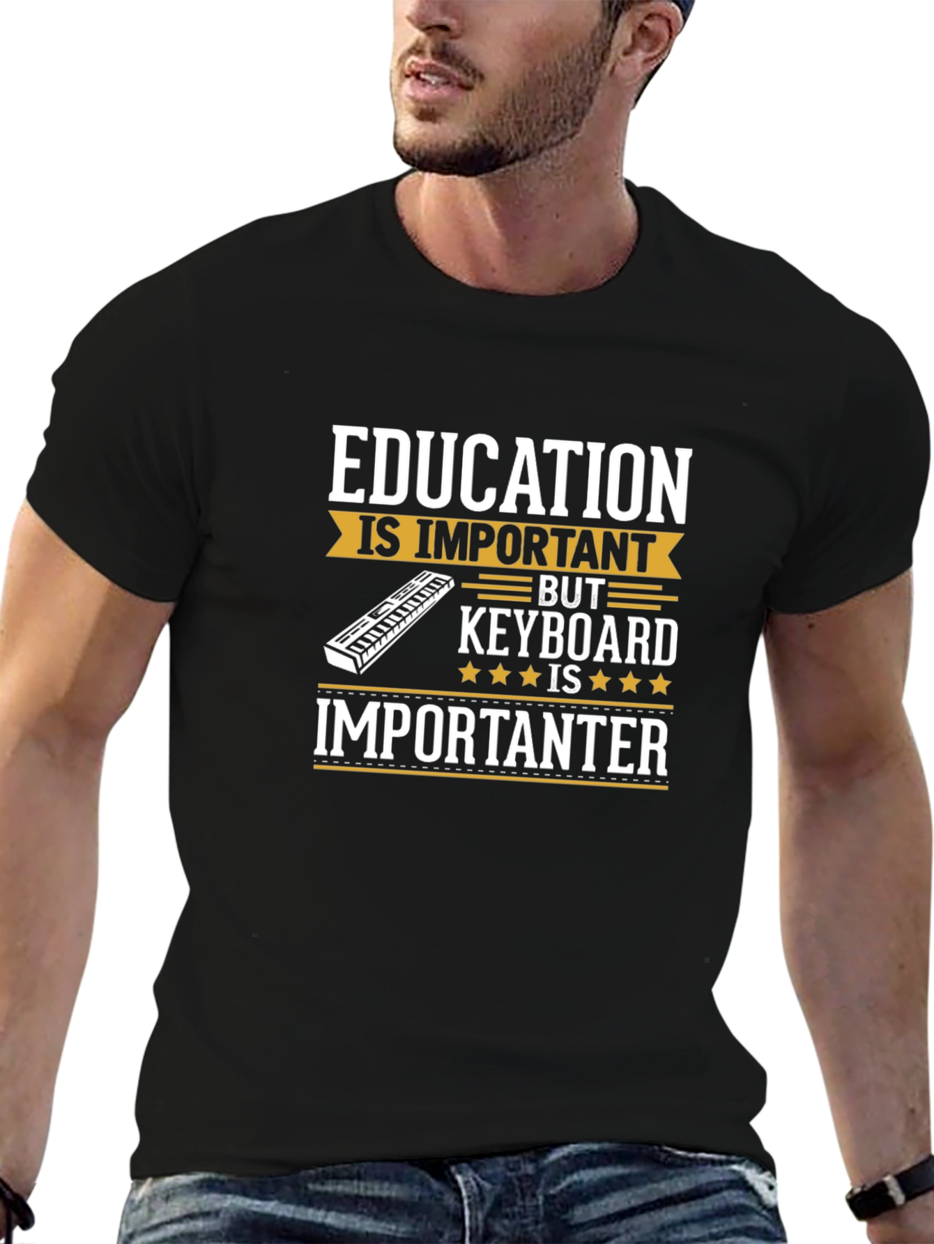 Funny Keyboard Music T-Shirt - Education is Importanter