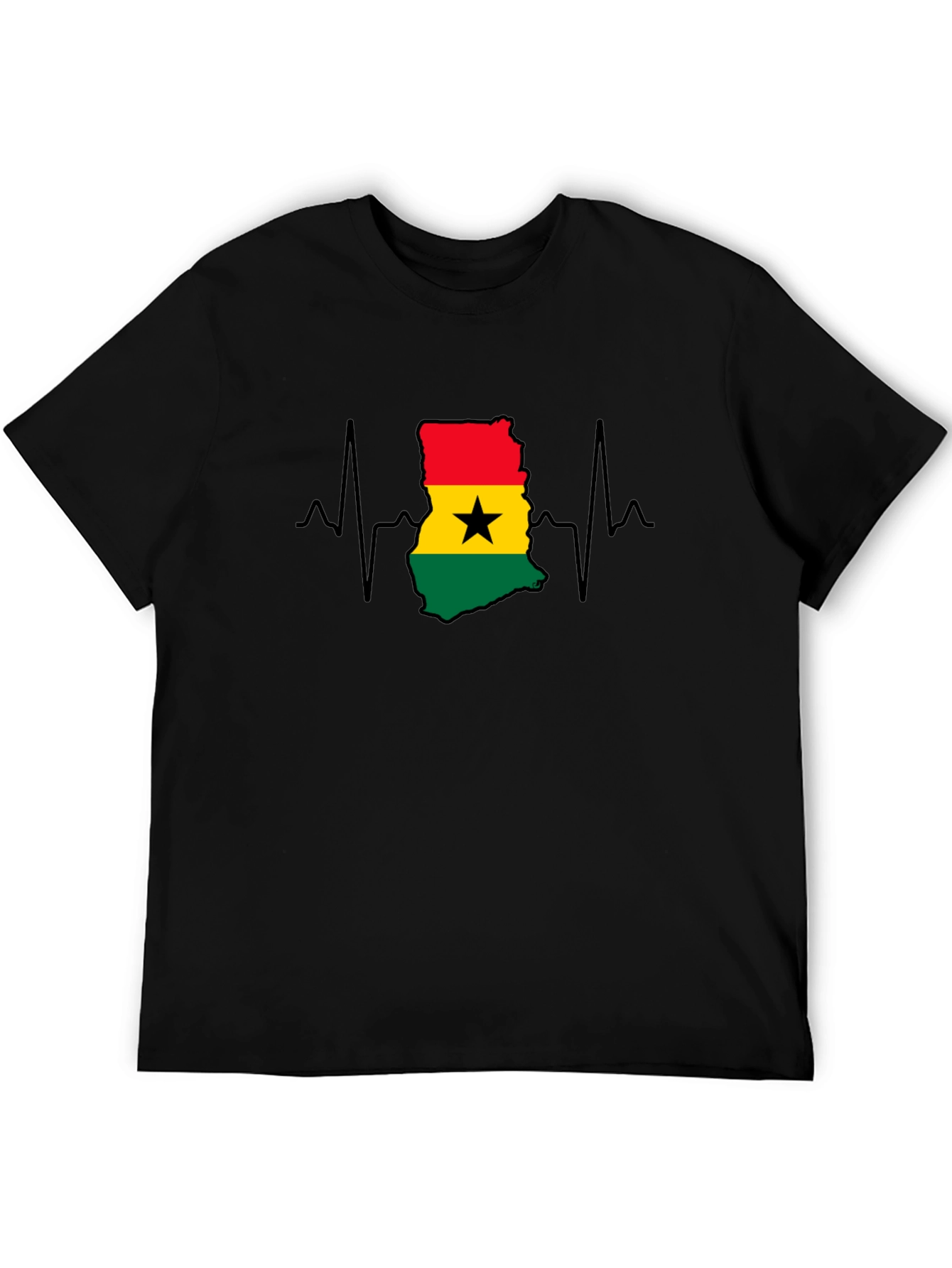 Ghana Flag Heartbeat T-Shirt - Black