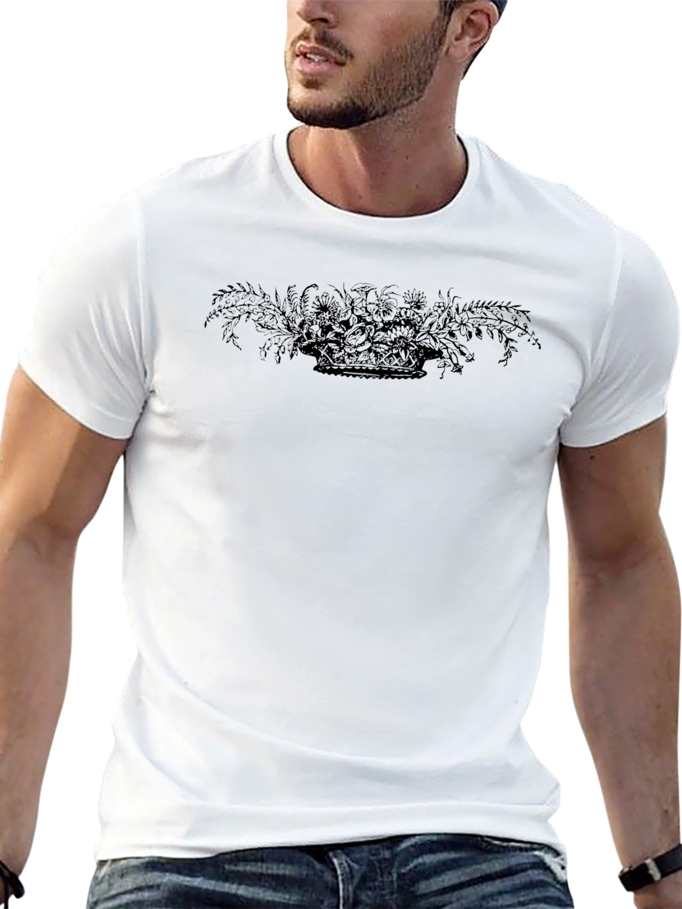 Black Floral Basket Graphic Tee