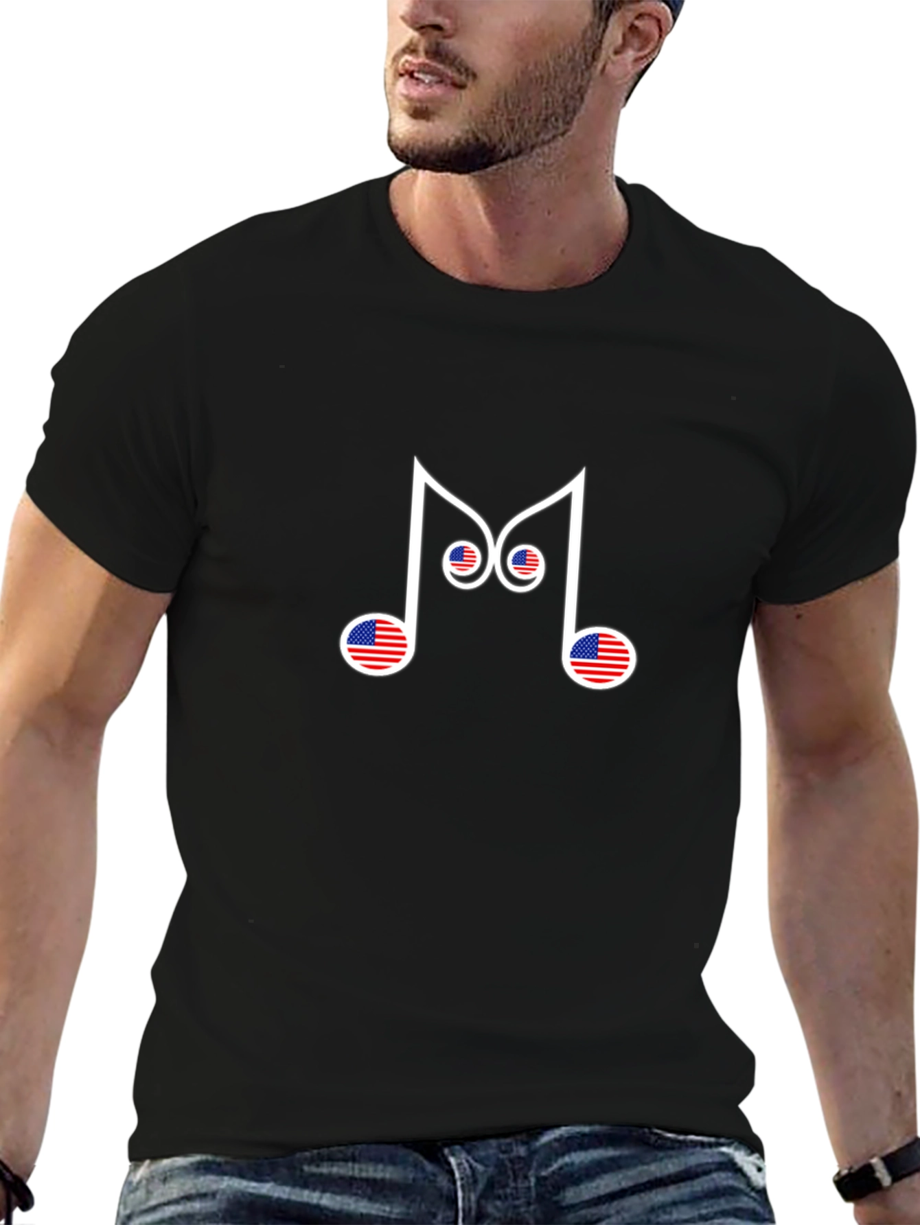 USA Music Note Graphic Tee - Black
