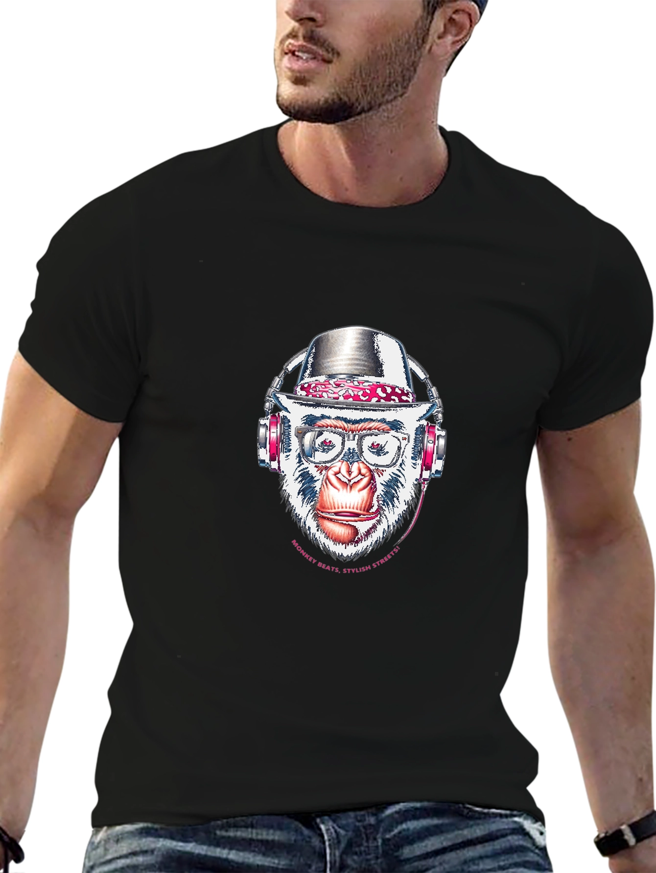 Stylish Monkey T-Shirt with Headphones