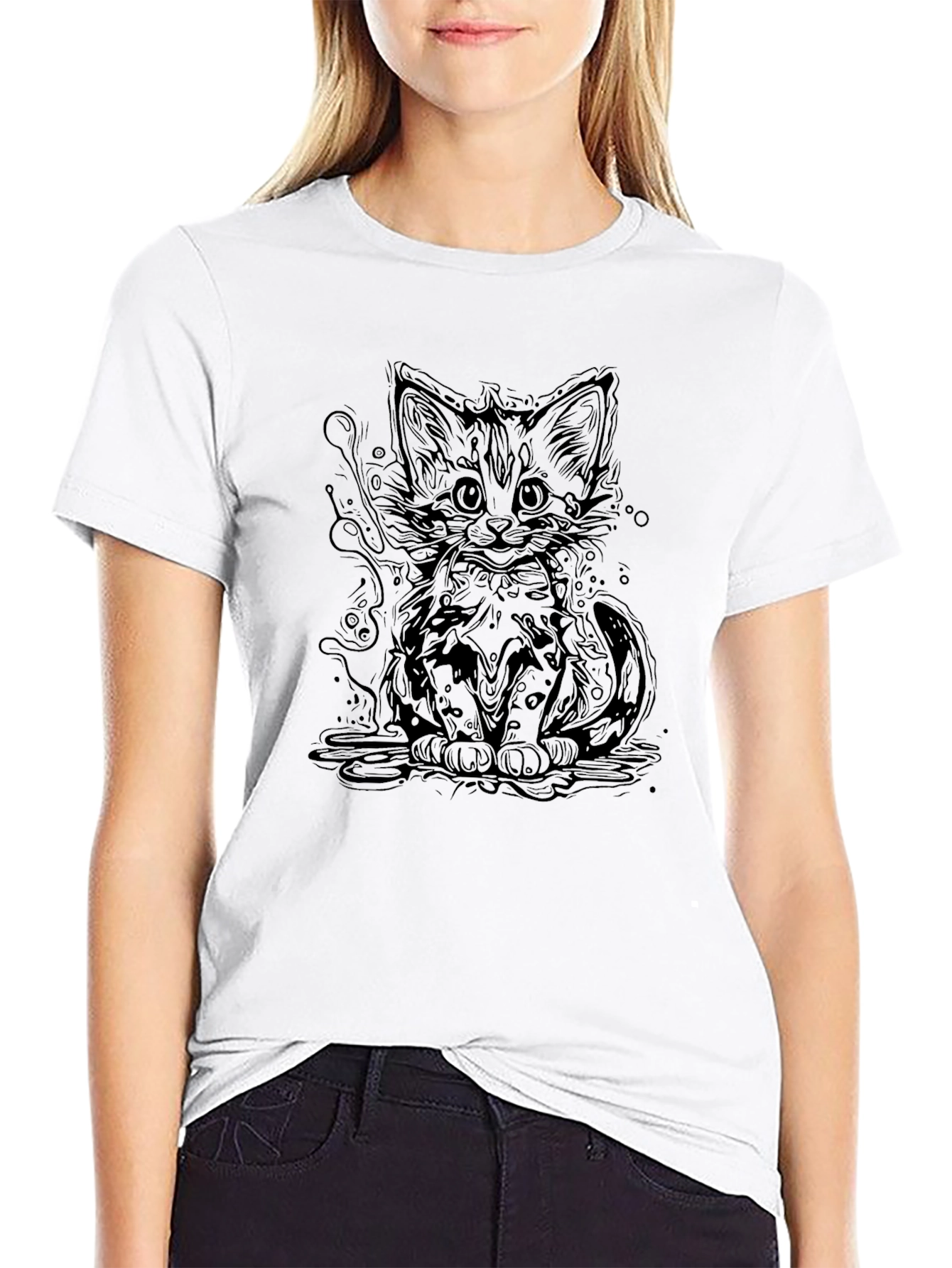 Cute Cat Graphic Tee - Stylish Black T-Shirt