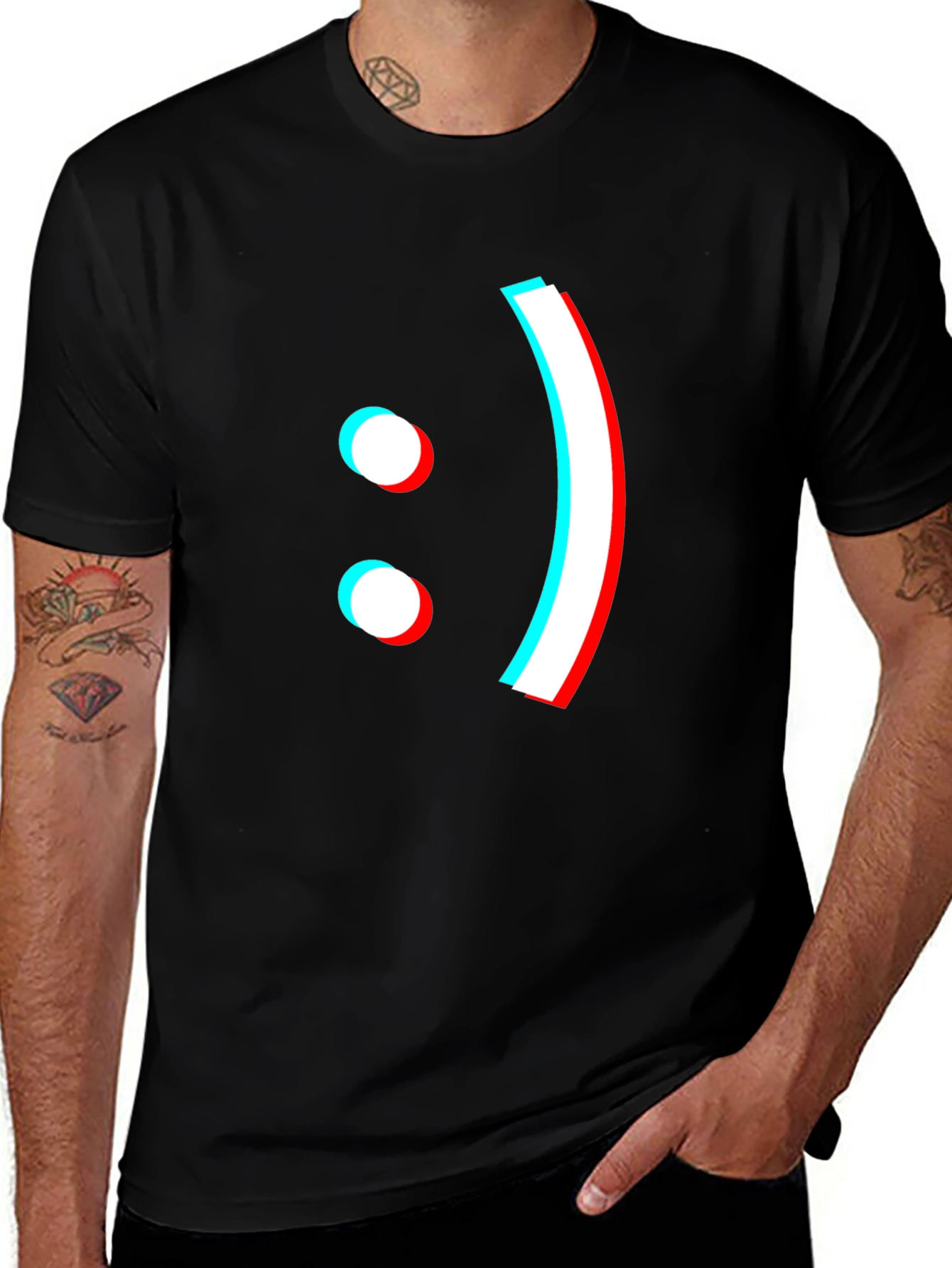 Stereoscopic Smiley Face Black T-Shirt