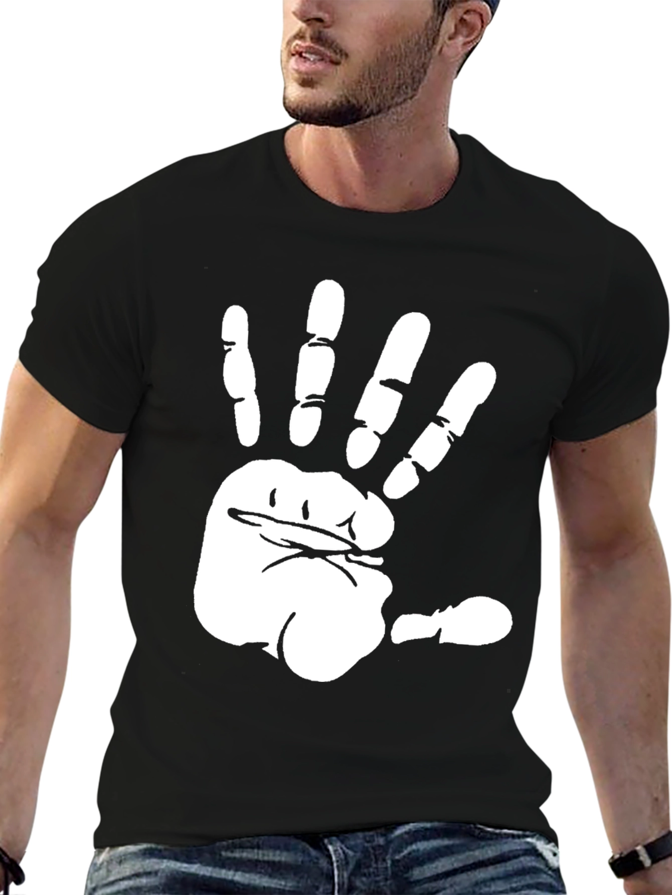 Funny Hand Print Black T-Shirt