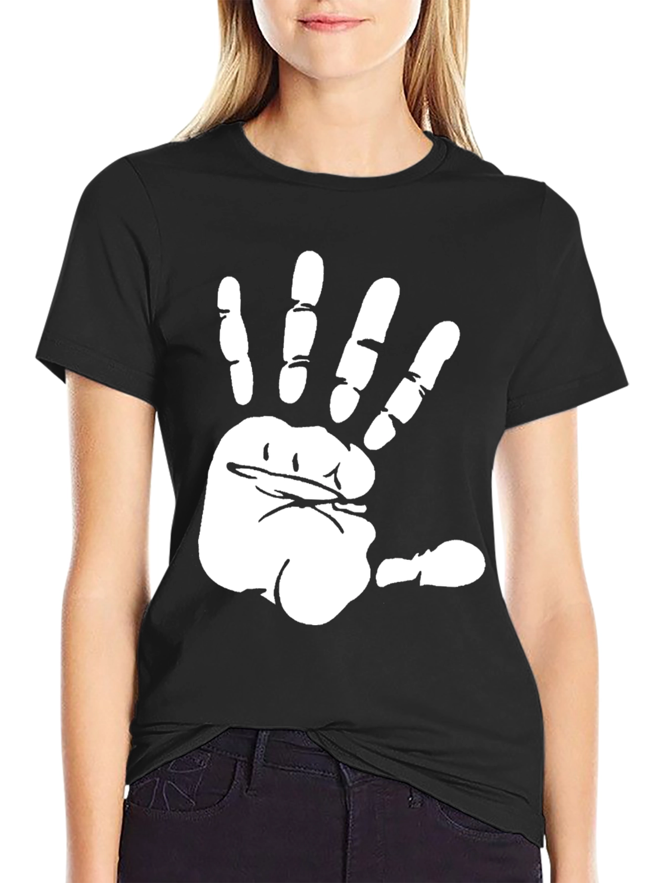 Funny Hand Print Black T-Shirt