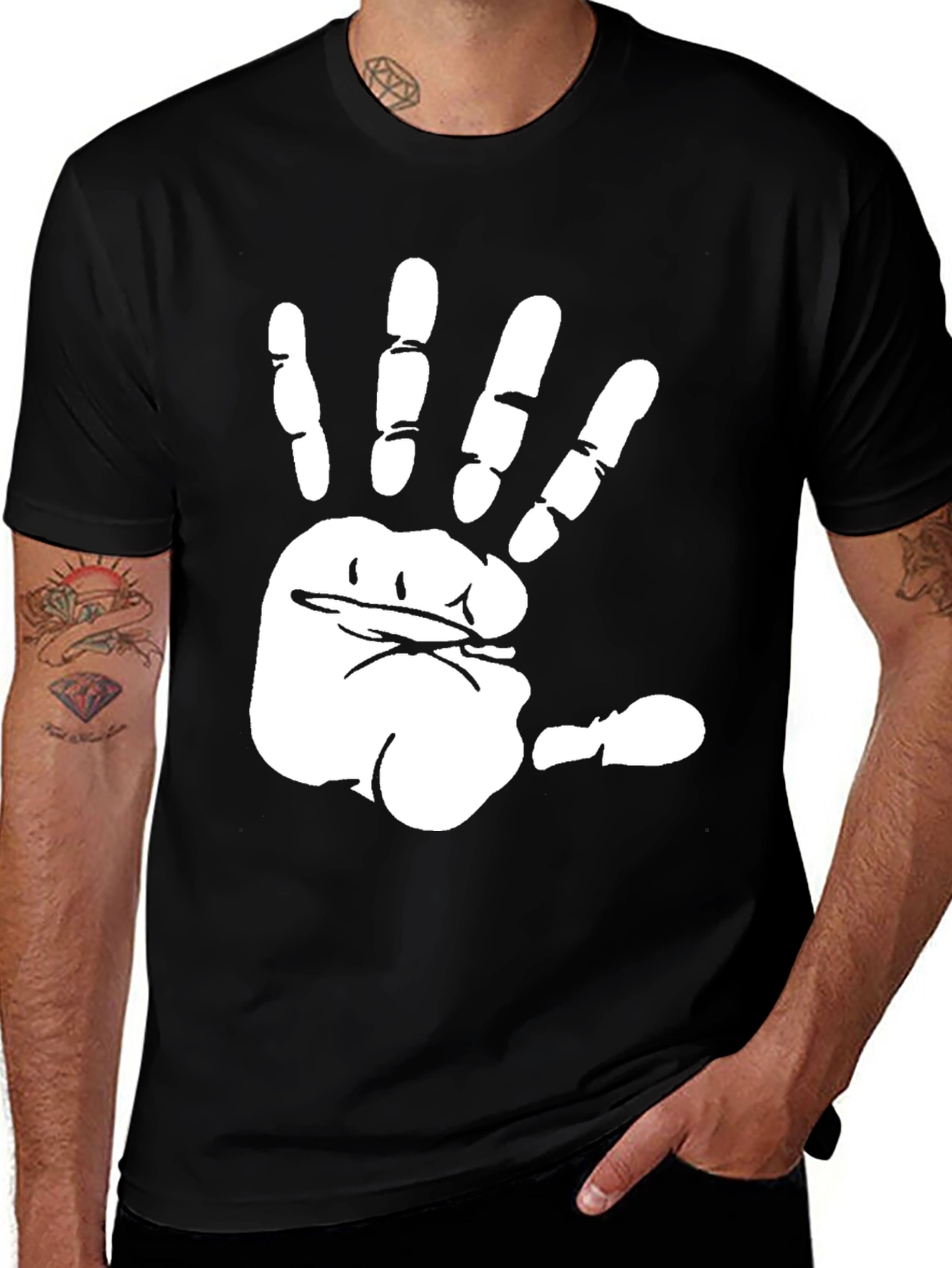 Funny Hand Print Black T-Shirt