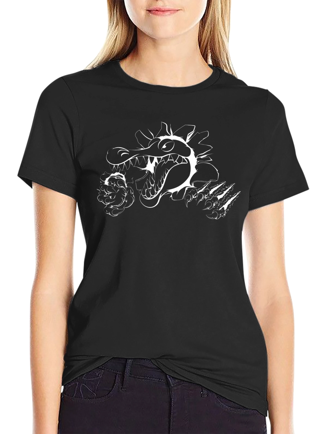 Black Graphic Tee - Crocodile Breaking Through