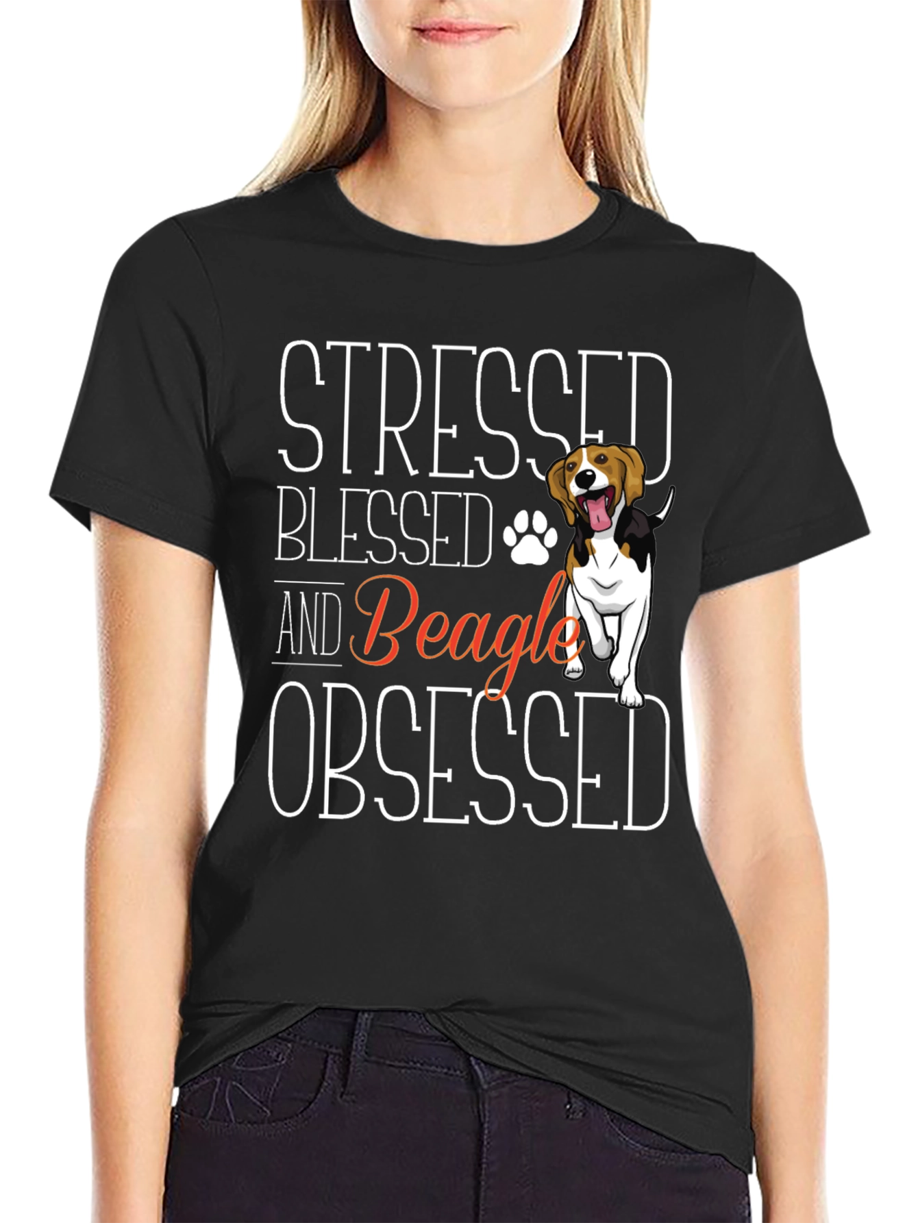 Stressed Blessed Beagle Obsessed Graphic T-Shirt