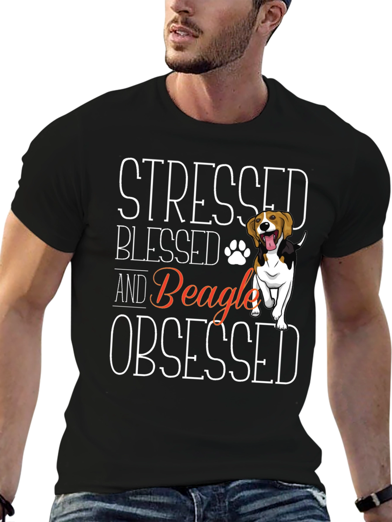 Stressed Blessed Beagle Obsessed Graphic T-Shirt
