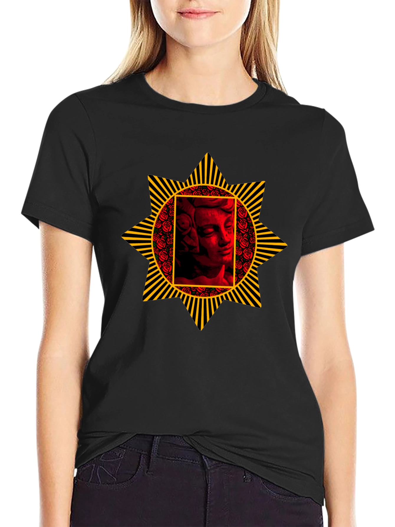 Statue & Roses Graphic Tee - Black
