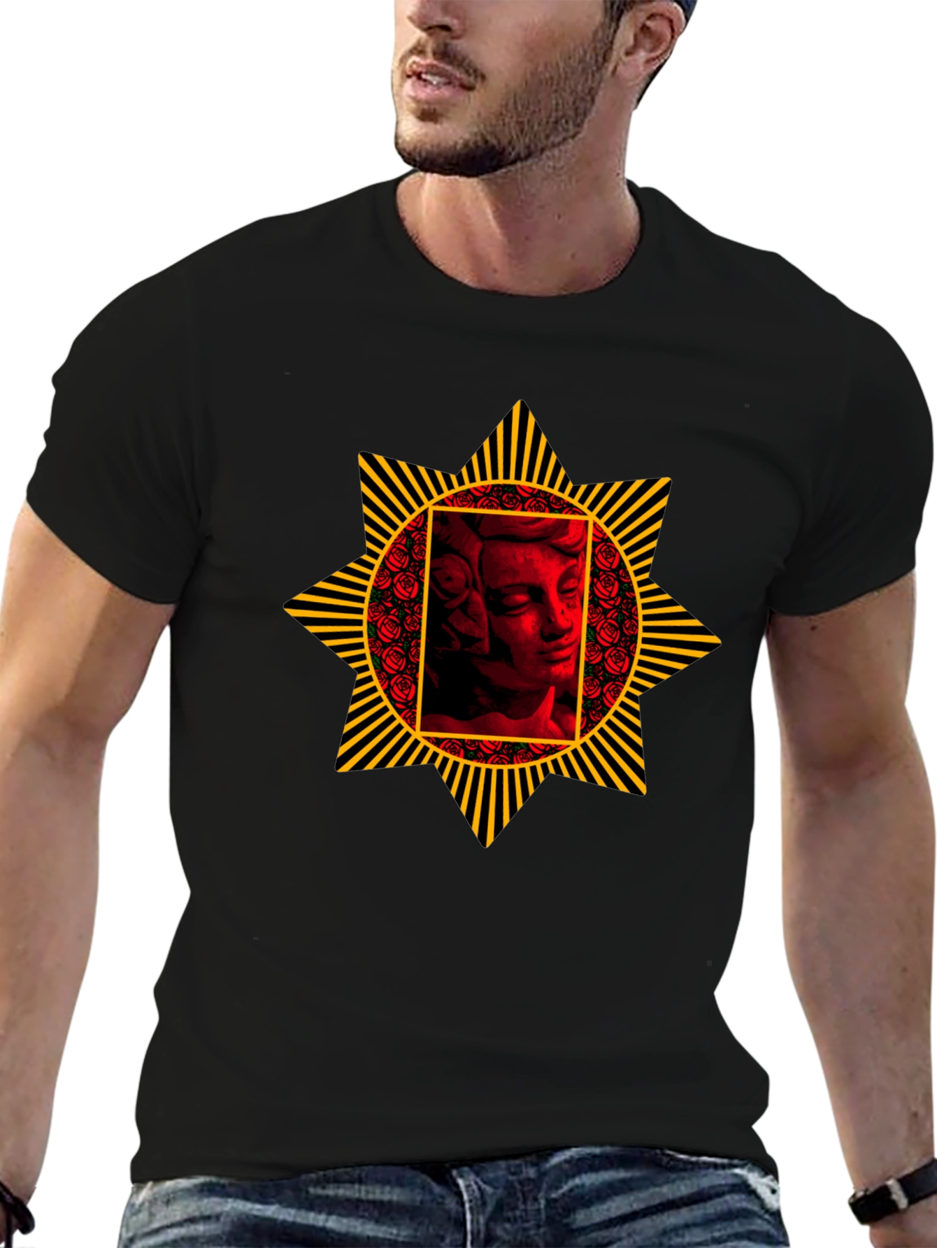 Statue & Roses Graphic Tee - Black