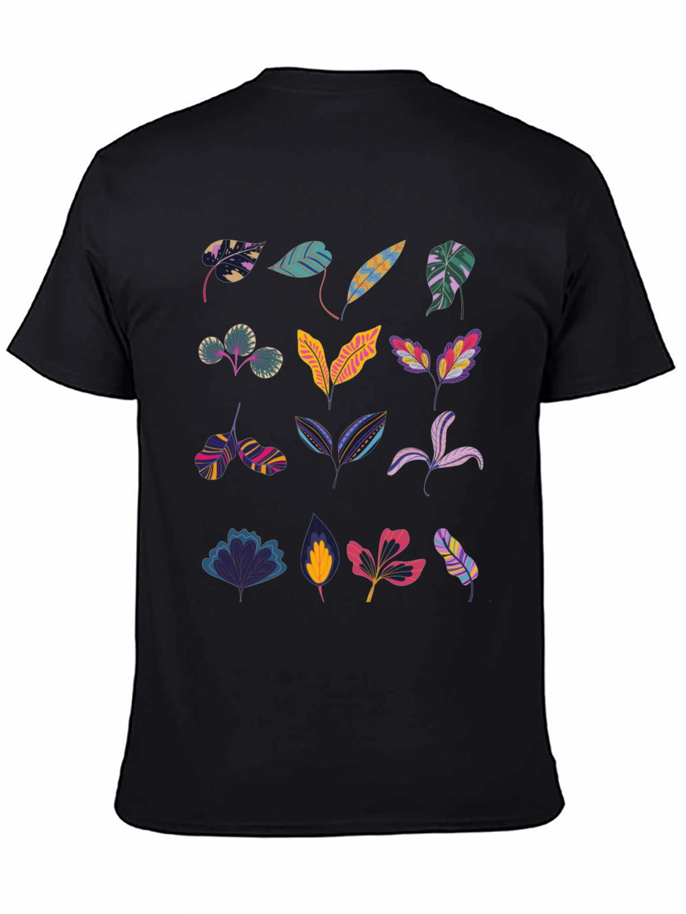 Tropical Leaves Print Black T-Shirt