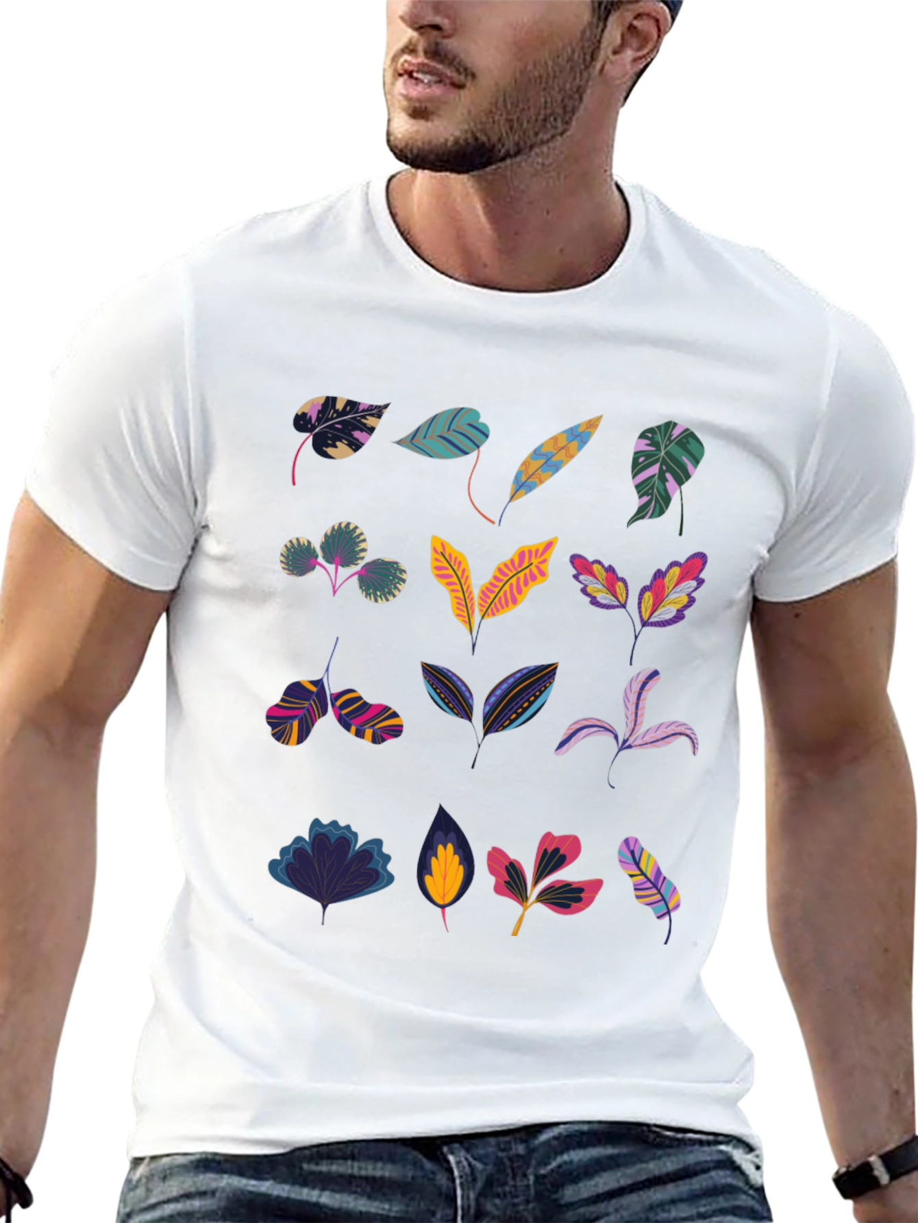 Tropical Leaves Print Black T-Shirt