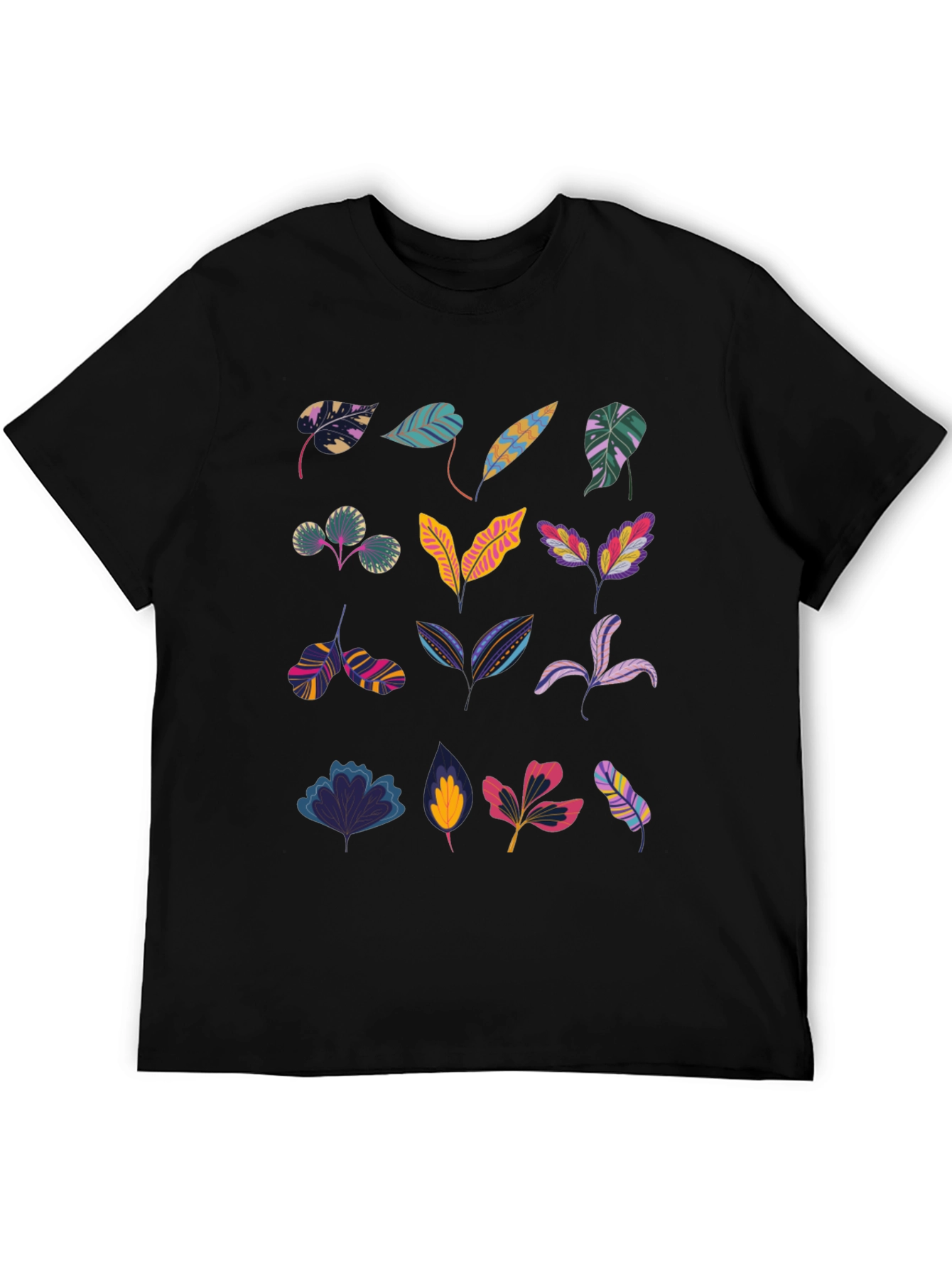 Tropical Leaves Print Black T-Shirt