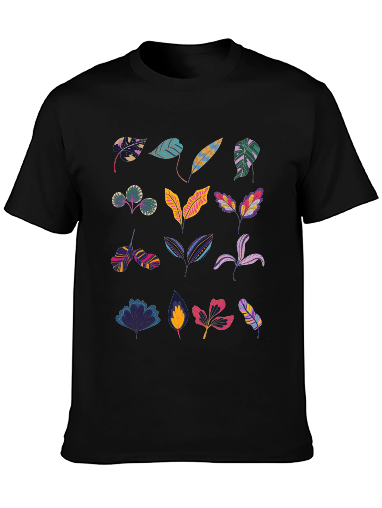 Tropical Leaves Print Black T-Shirt