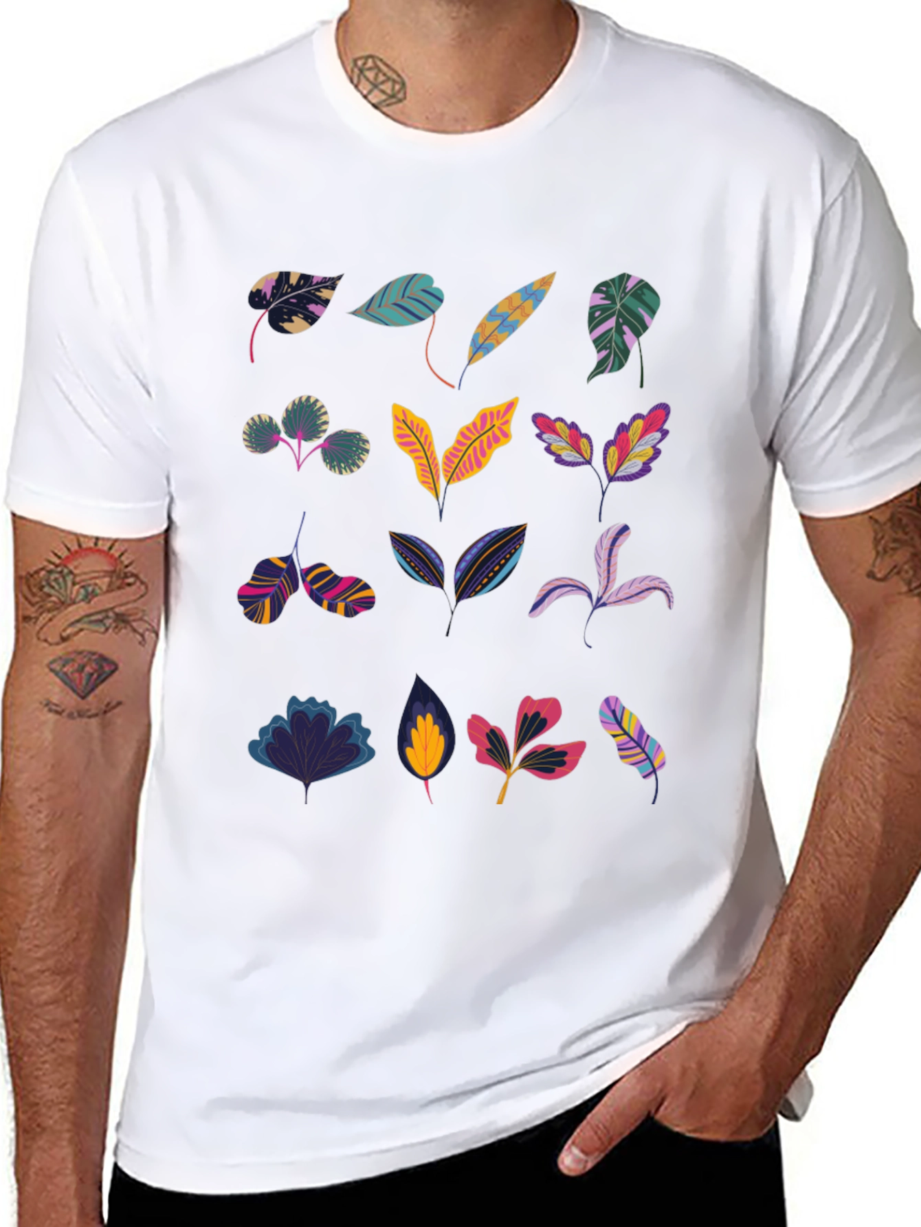 Tropical Leaves Print Black T-Shirt