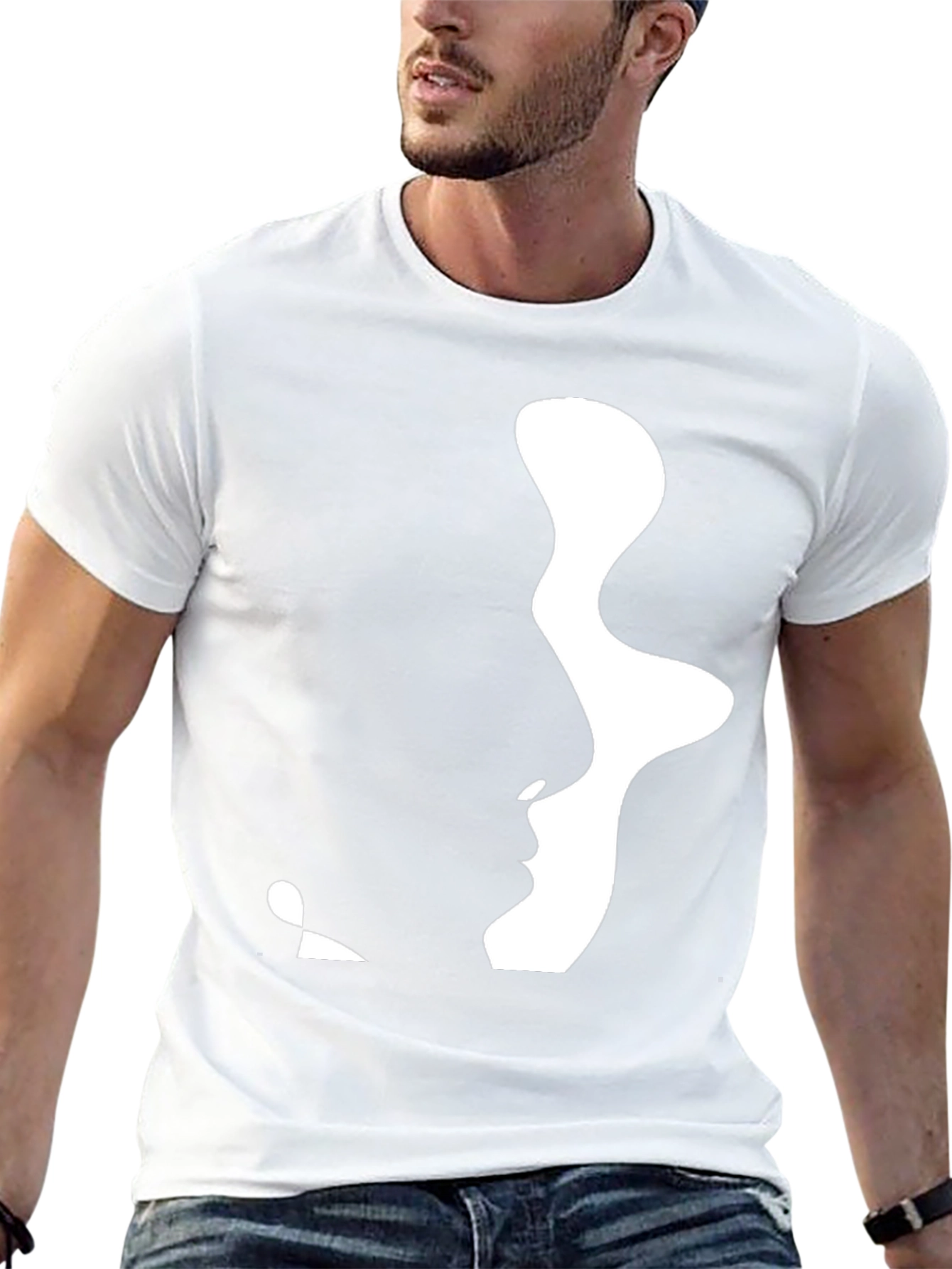 Abstract Faces Graphic Tee - Modern Black T-Shirt