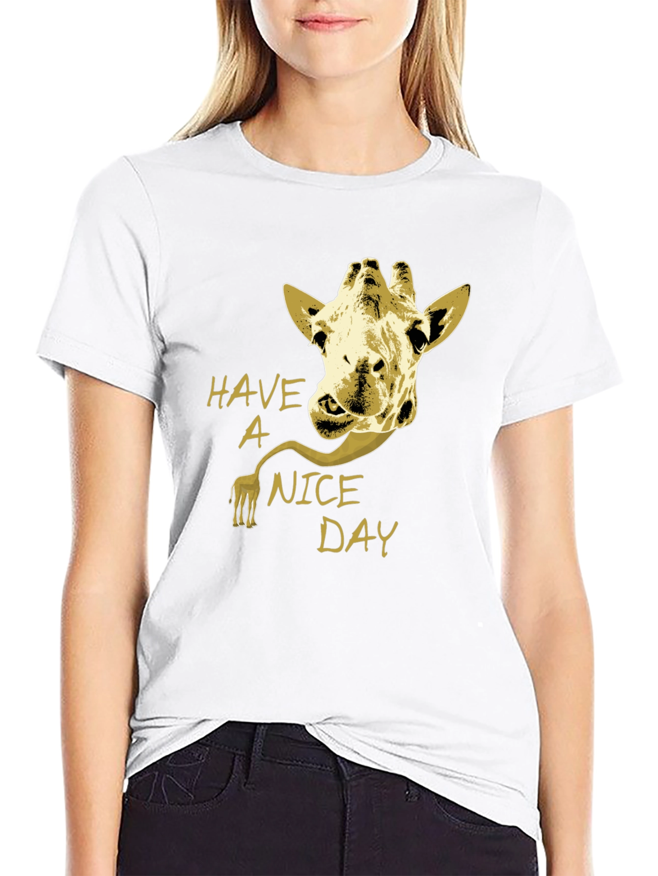 Giraffe Have a Nice Day Graphic Tee - Black