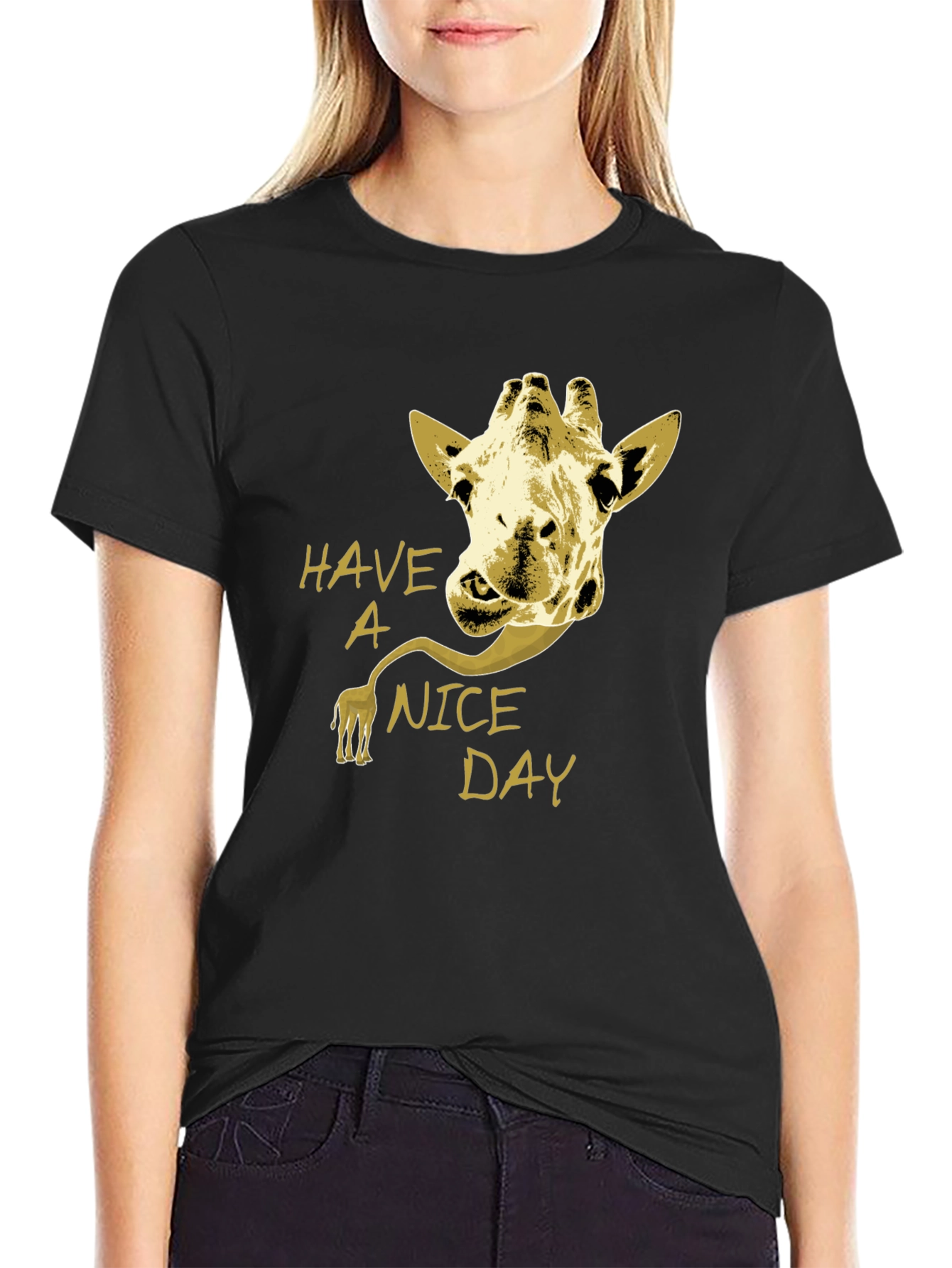 Giraffe Have a Nice Day Graphic Tee - Black