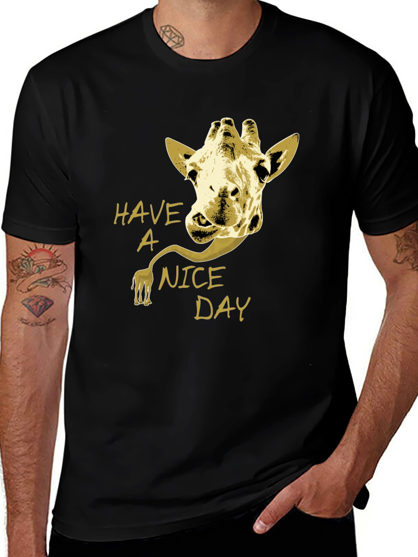 Giraffe Have a Nice Day Graphic Tee - Black