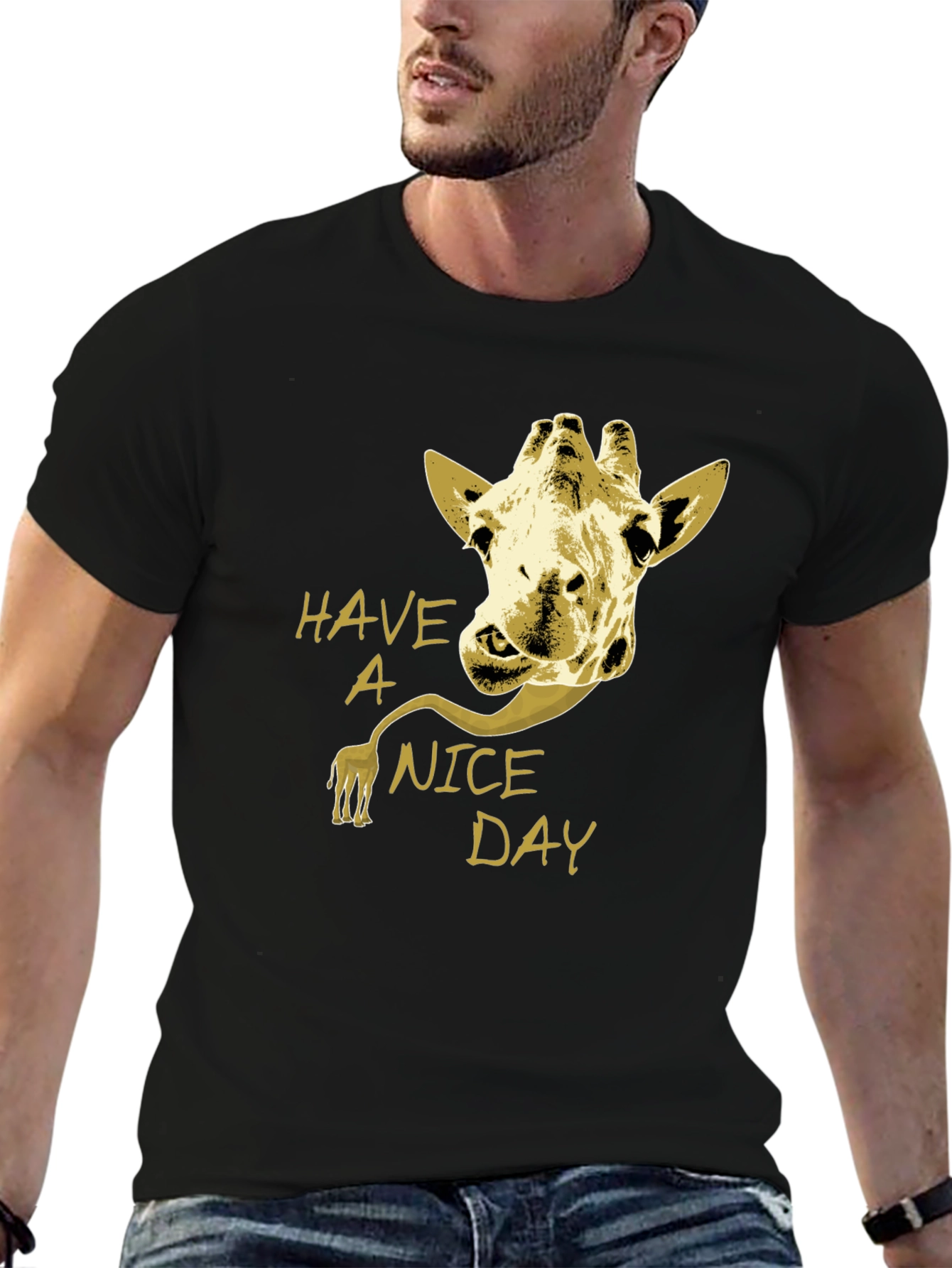 Giraffe Have a Nice Day Graphic Tee - Black