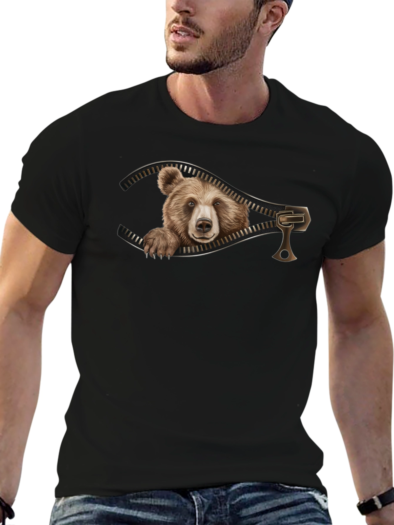 Bear Zipper Graphic Tee - Unique Design!