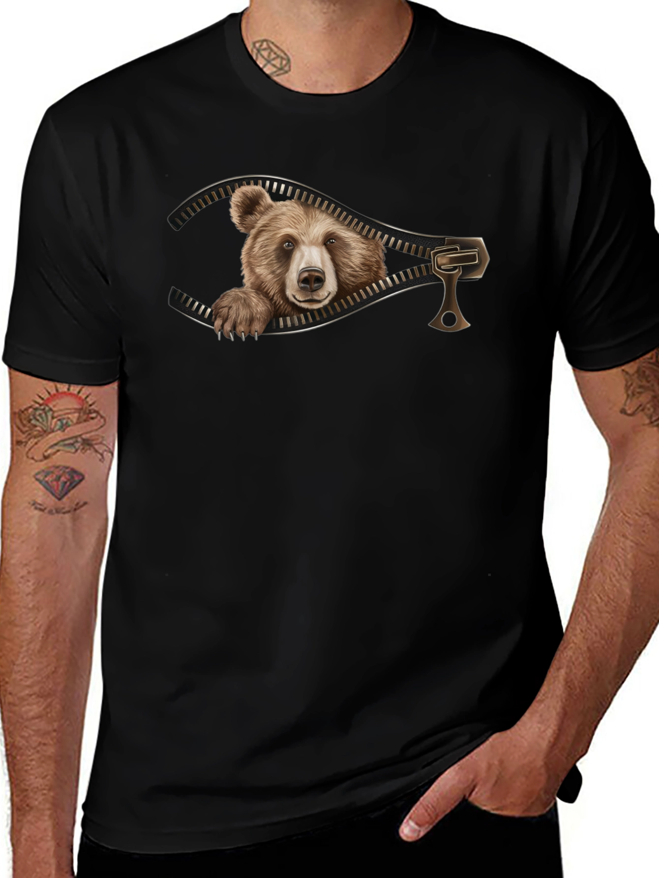 Bear Zipper Graphic Tee - Unique Design!