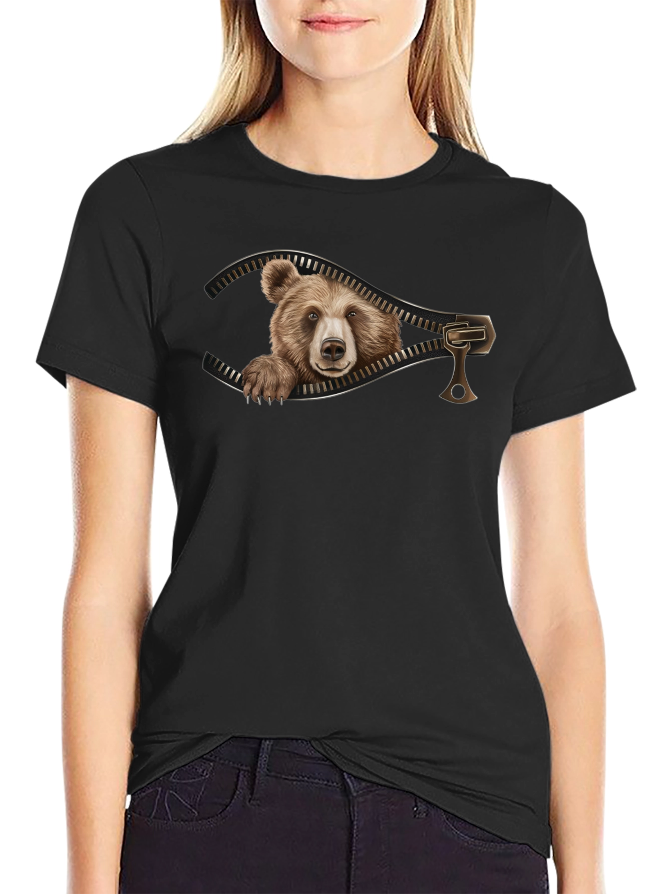 Bear Zipper Graphic Tee - Unique Design!