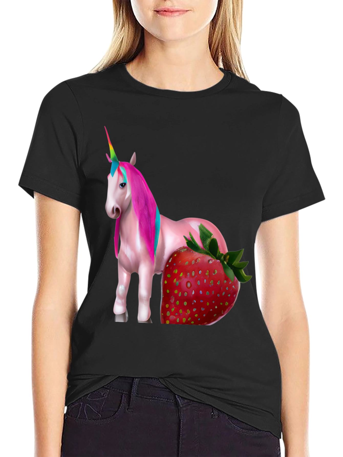 Unicorn Strawberry Graphic T-Shirt