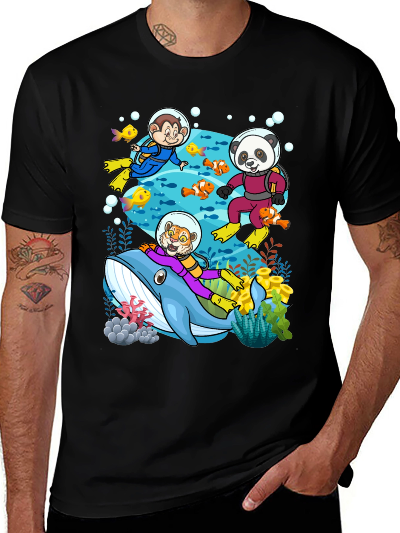 Cartoon Animals Diving T-Shirt