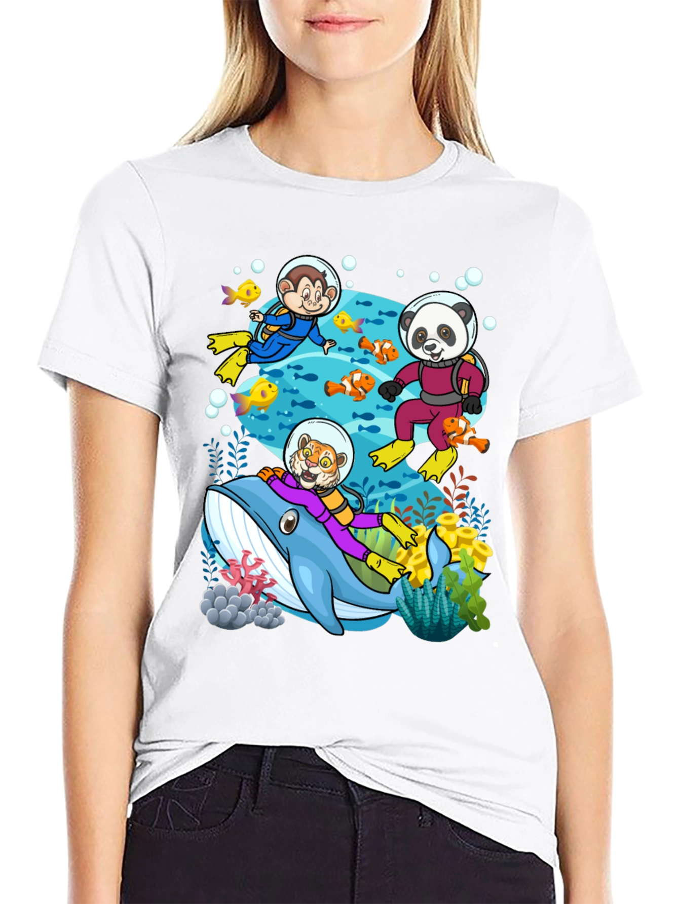 Cartoon Animals Diving T-Shirt