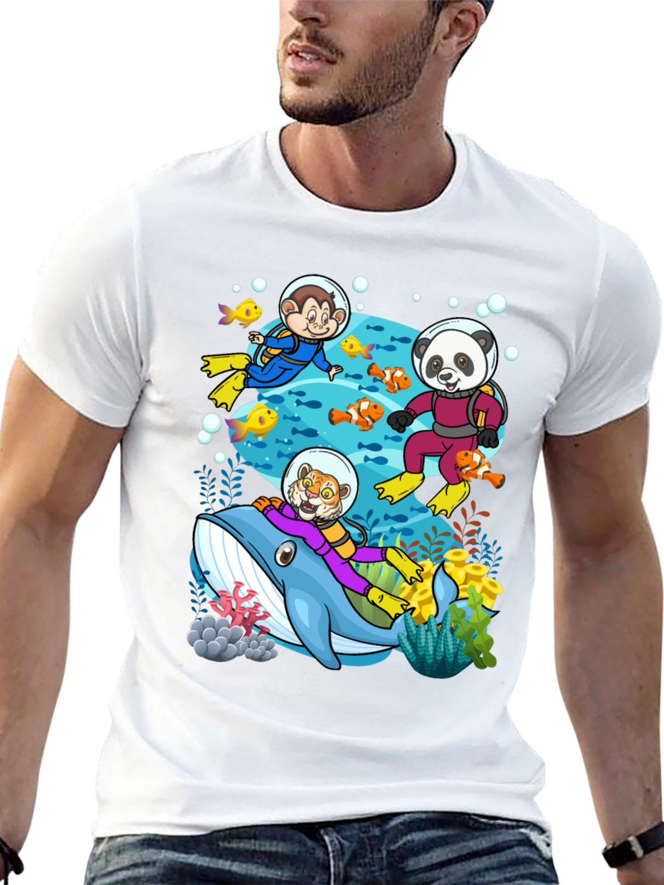 Cartoon Animals Diving T-Shirt