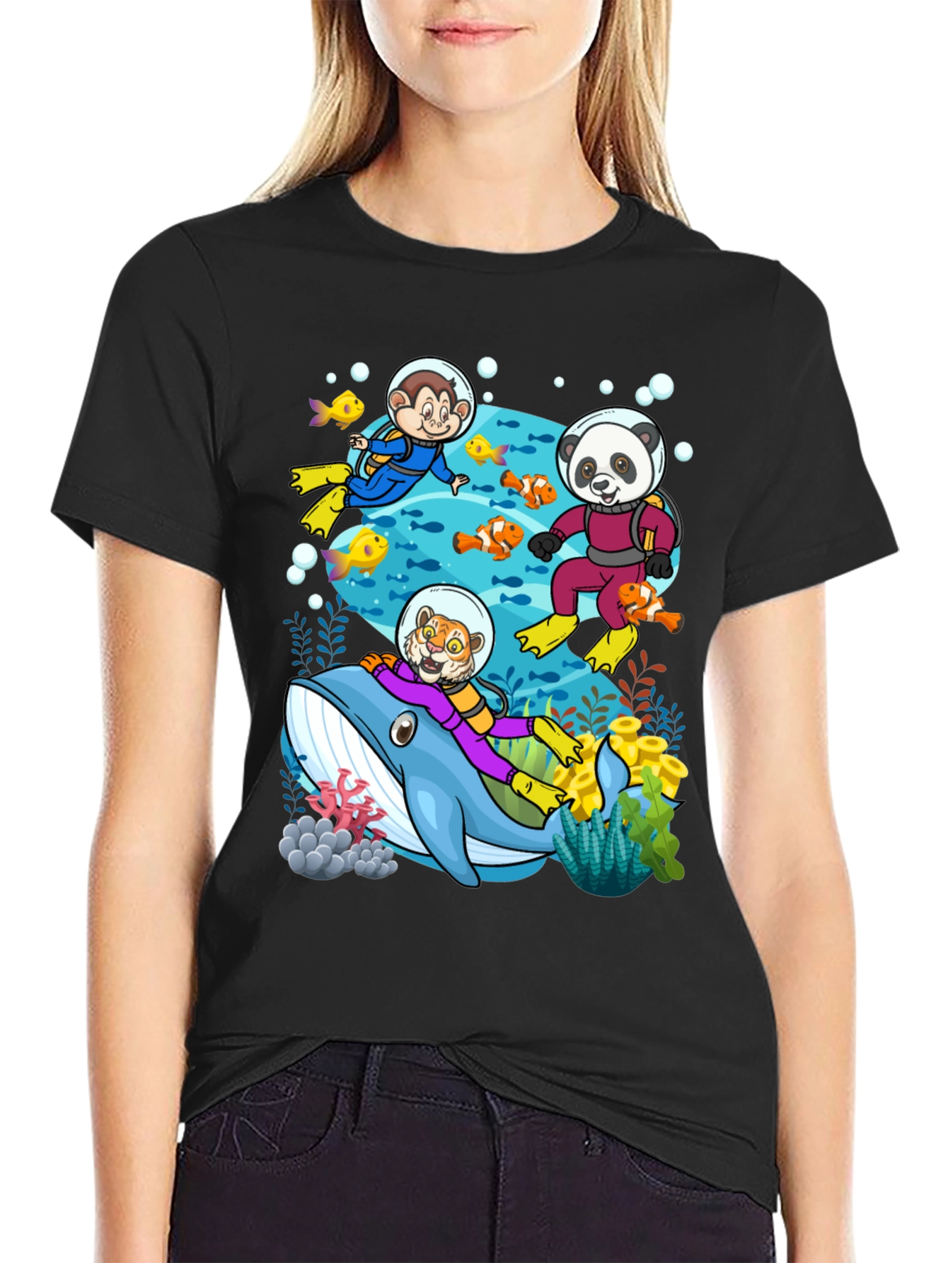Cartoon Animals Diving T-Shirt