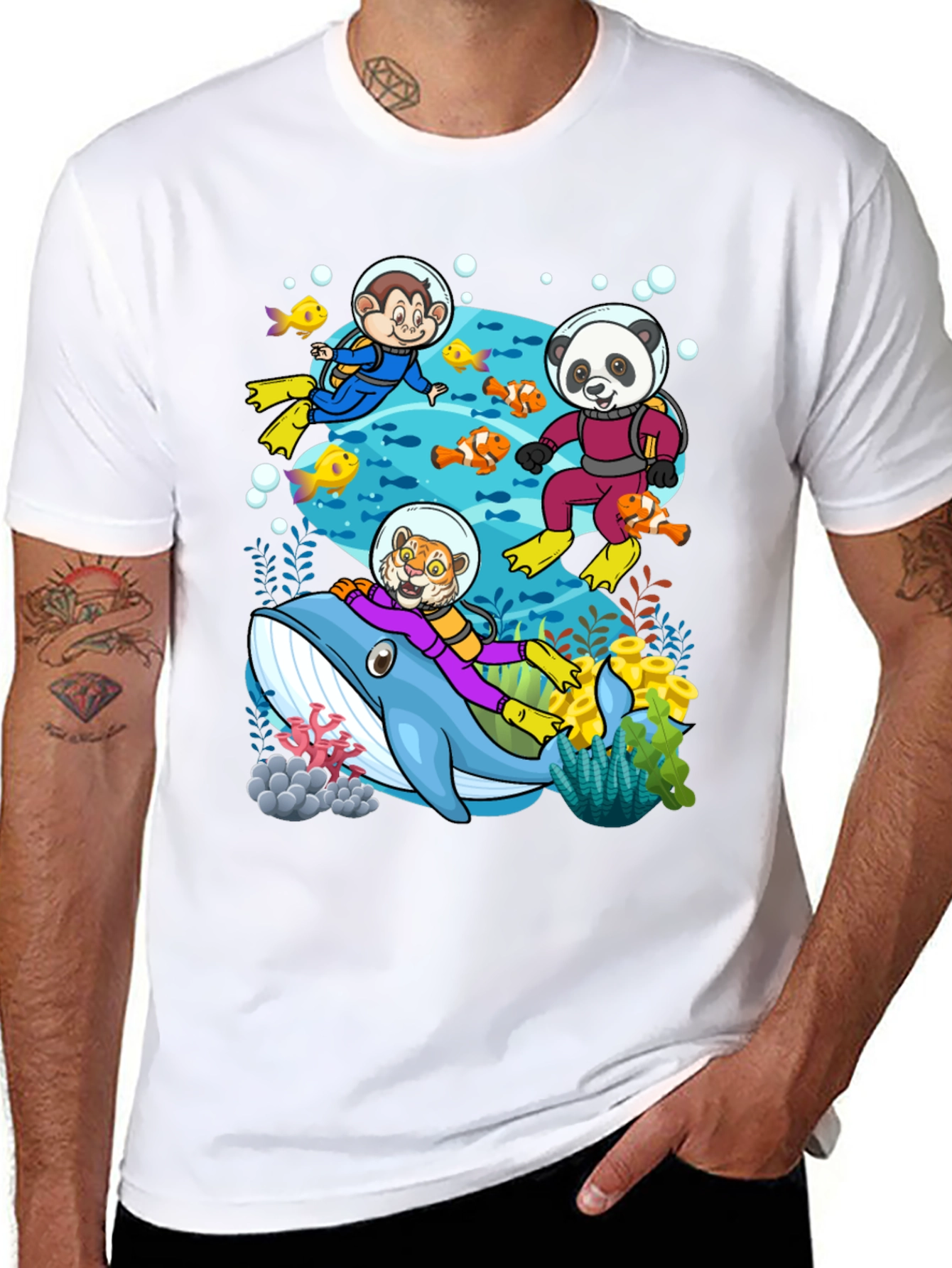Cartoon Animals Diving T-Shirt