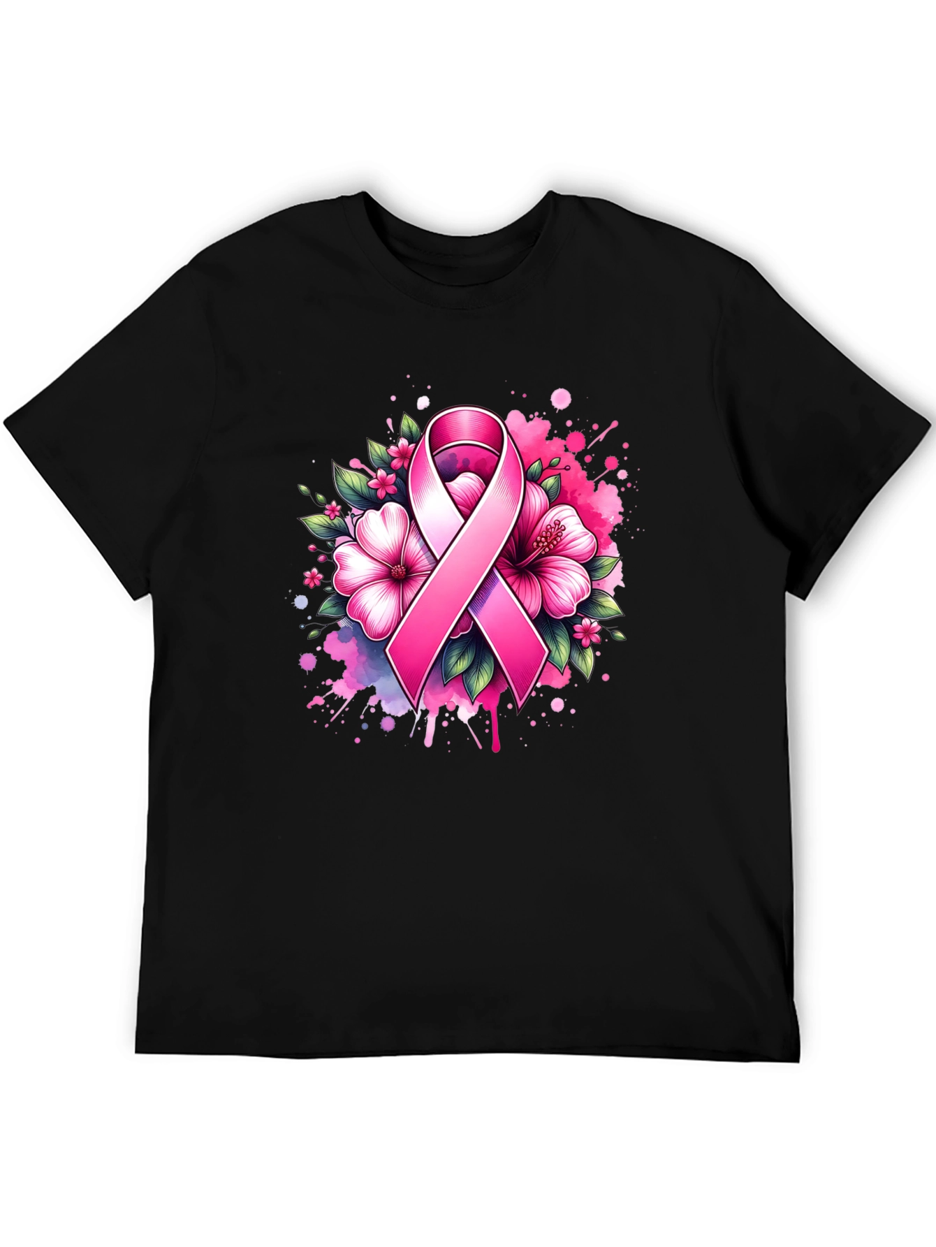 Breast Cancer Awareness Ribbon Floral T-Shirt