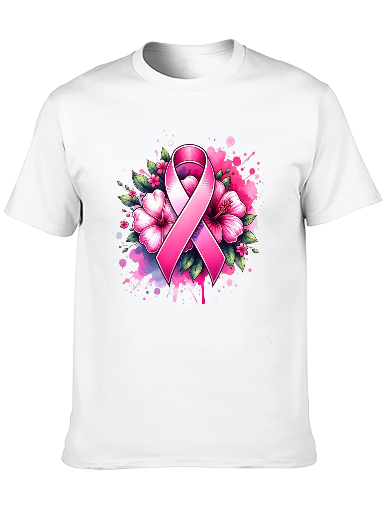 Breast Cancer Awareness Ribbon Floral T-Shirt