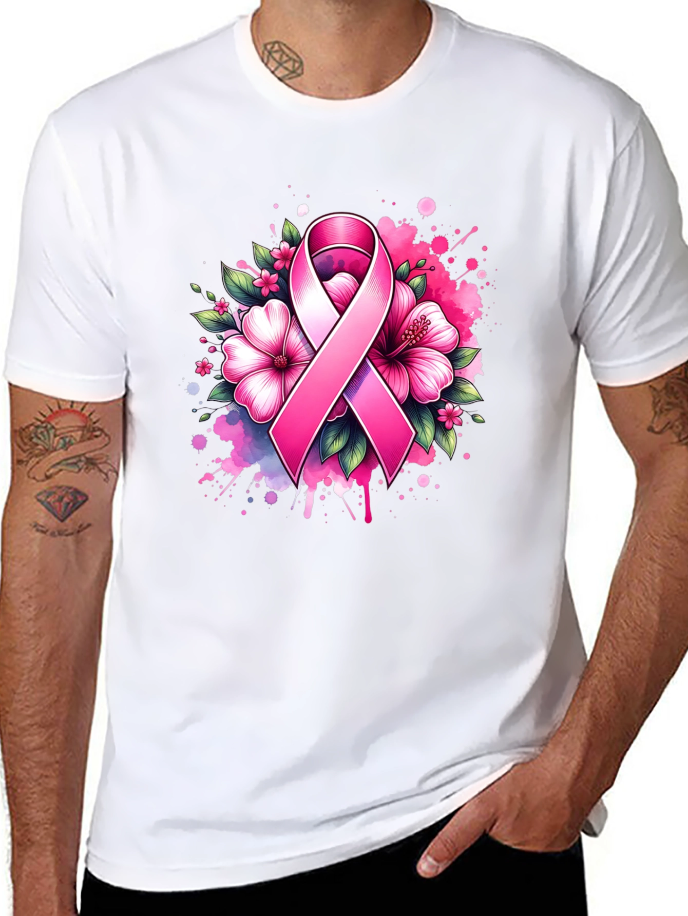 Breast Cancer Awareness Ribbon Floral T-Shirt